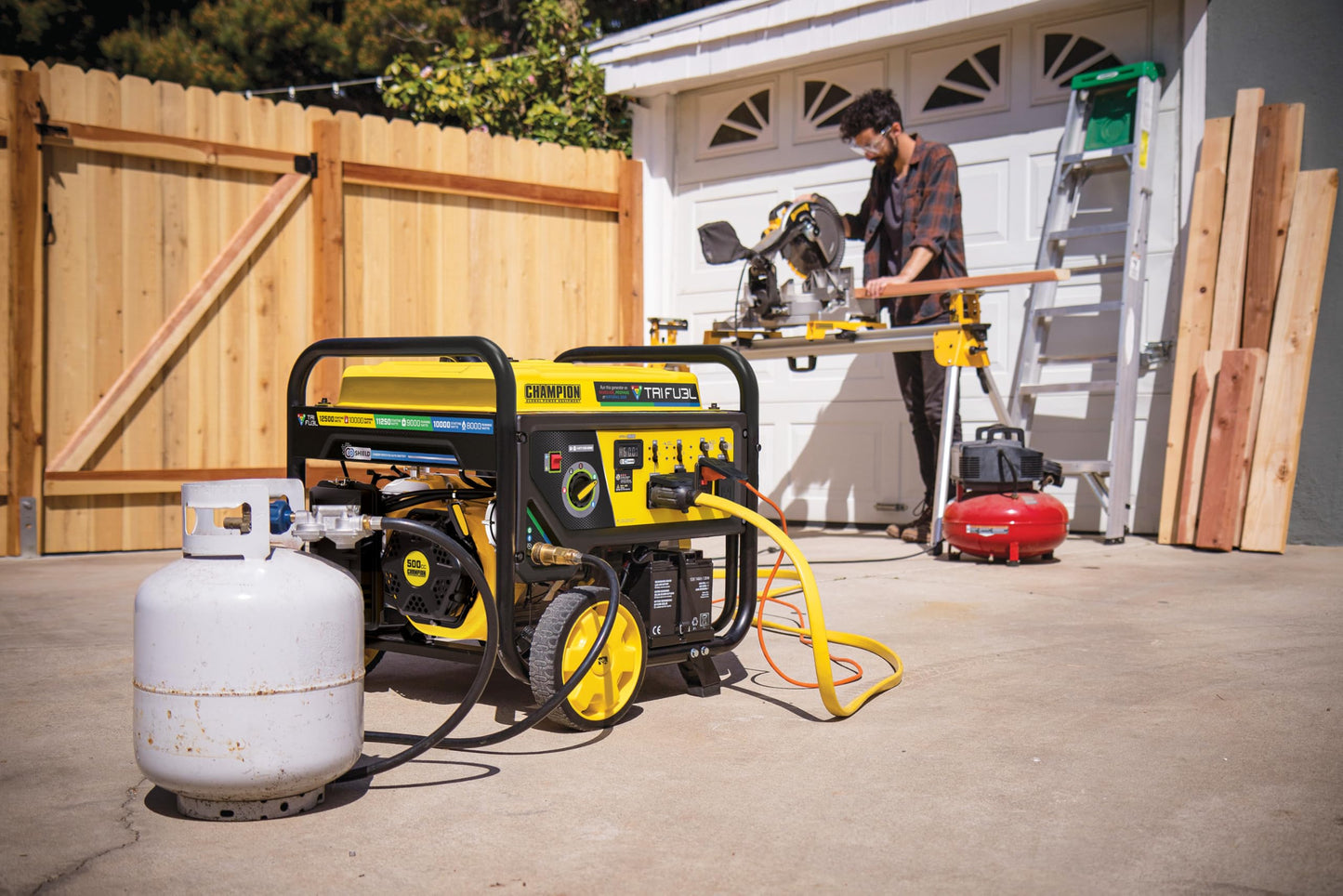 Champion Power Equipment 12,500-Watt Electric Start Tri Fuel Home Backup Portable Generator with Free 3-Year Warranty
