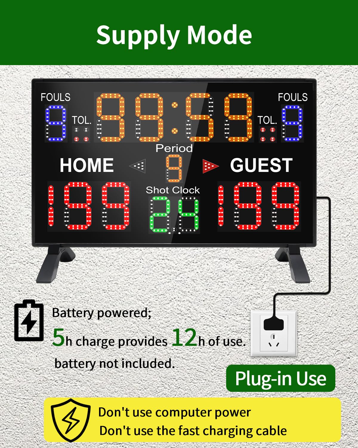 LUCKY TIME Basketball Scoreboard with Shot Clock, 12/14/24/30/25/60 Seconds, Upgraded Thickening Digital Scoreboard with Panel and Remote, Battery Powered Electronic Scoreboard for Indoor Outdoor