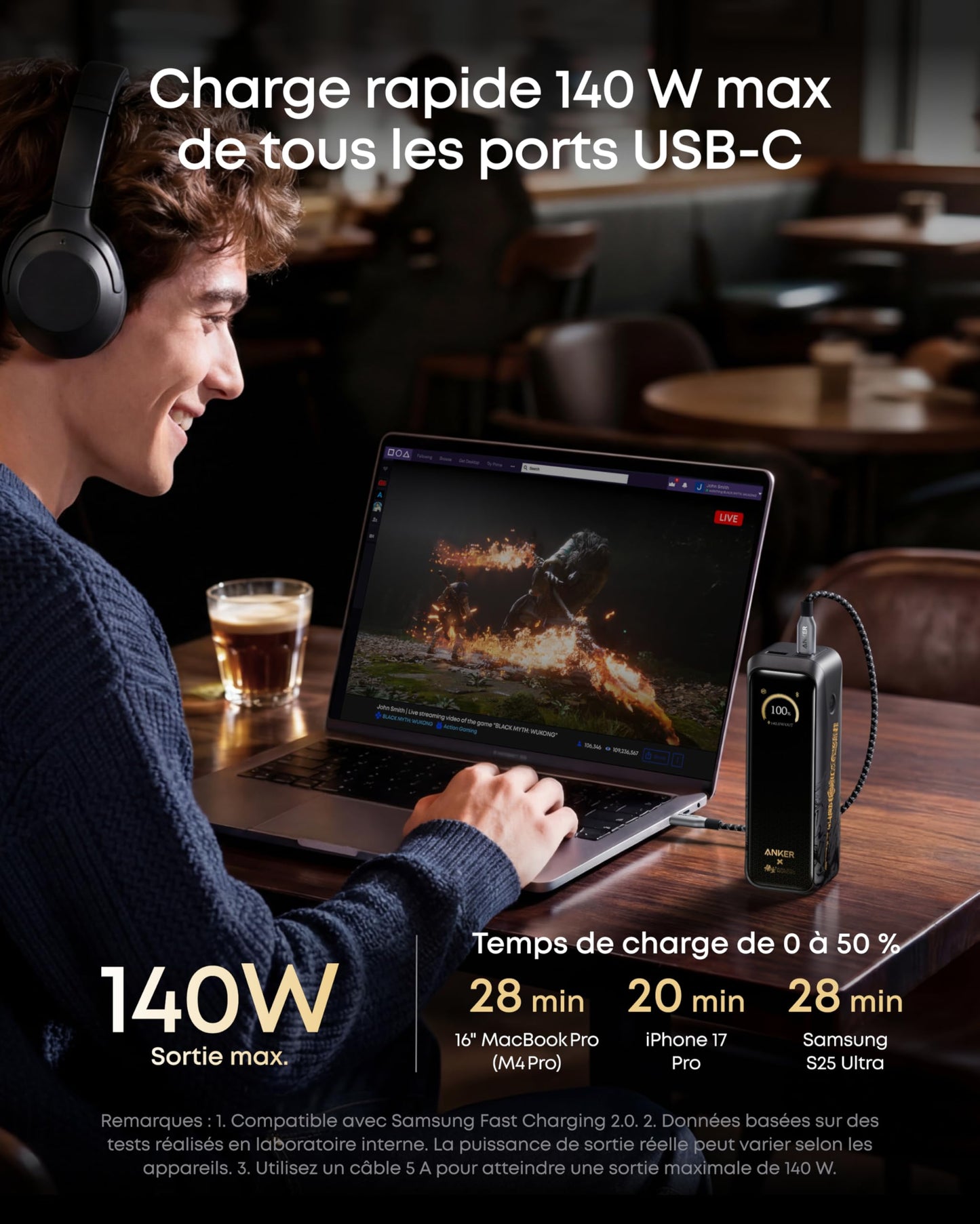 Anker Prime Power Bank Black Myth: Wukong Edition, 20,100mAh 3-Port Portable Charger with 220W, Two-Way Power, TSA-Approved, App Control, for MacBook, iPhone 17/16 Series, and More (Base Not Included)