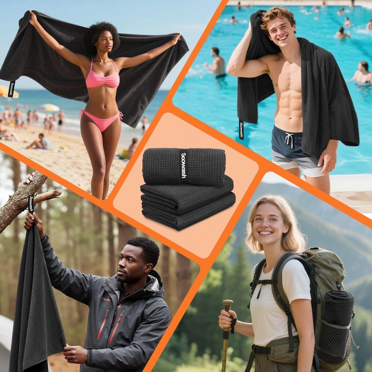 SOOWASH Microfiber Sweat Towel Quick Dry Lightweight Absorbent 3 Pack，Fast Drying 27‘’ X 55‘’ Negative Ions Odorless Gym Towels for Men & Women Yoga Sports Travel Outdoor Camping Gym (Large Black)