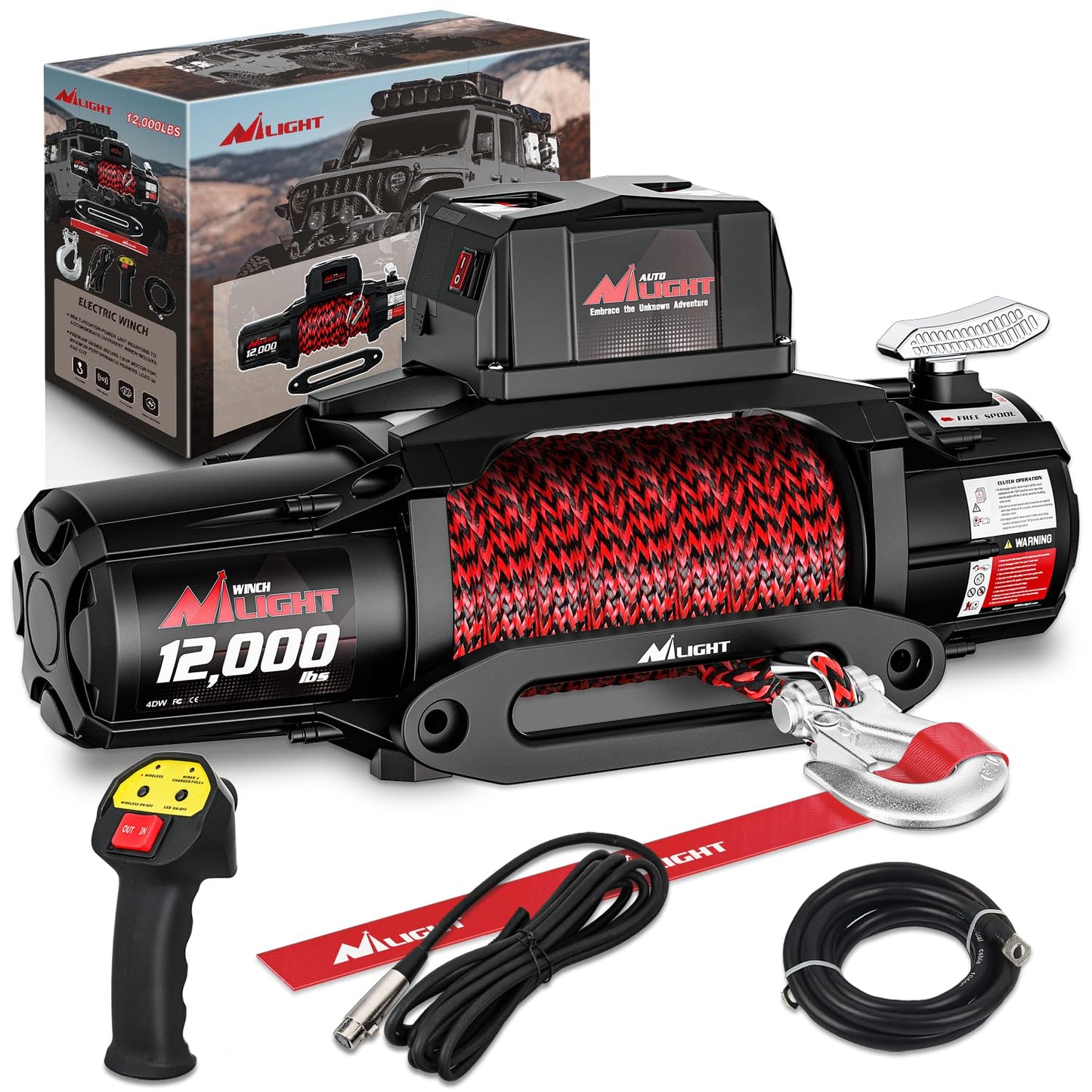 Nilight 12000lbs Electric Winch 12V Waterproof IP68 for Trailer Jeep ATV UTV Truck SUV Towing Portable Winches with Synthetic Rope 3-IN-1 Smart Remote