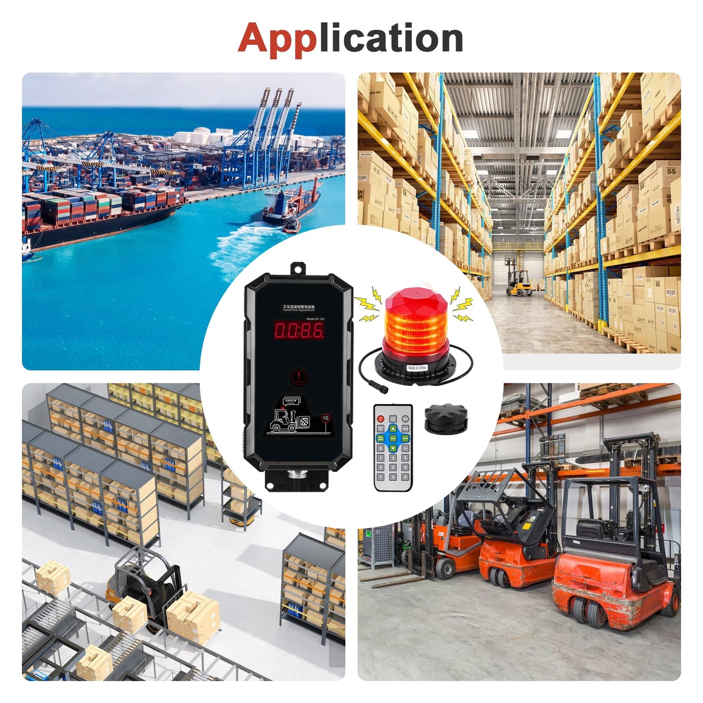 Speed Limit Alarm for Forklift with Remote Overspeed Alarm Siren Horn 120db Forklift Speed Limiter Warning Light Waterproof IP67 Fork Truck Safety System DC12~48V