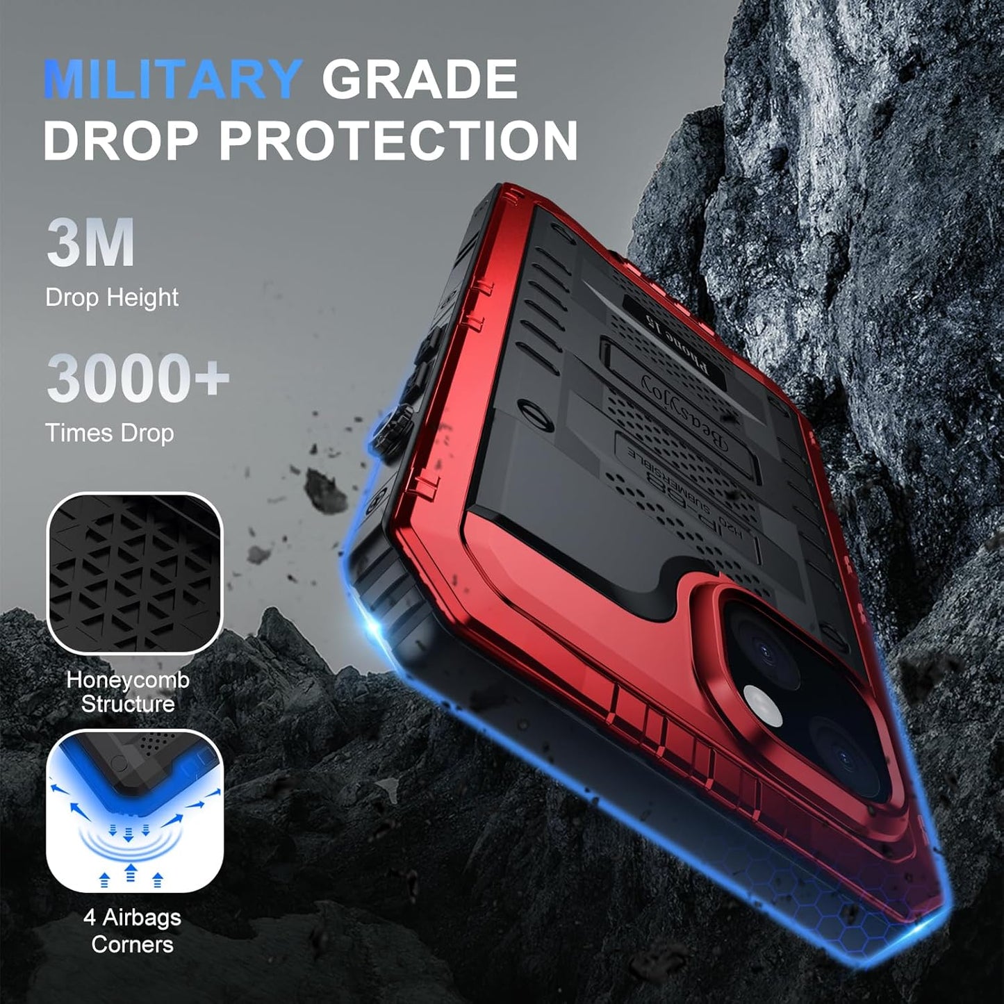 Beasyjoy 15 15 6.1", for iPhone Case Waterproof, Metal Heavy Duty Full Body Protective Case with Built-in Screen