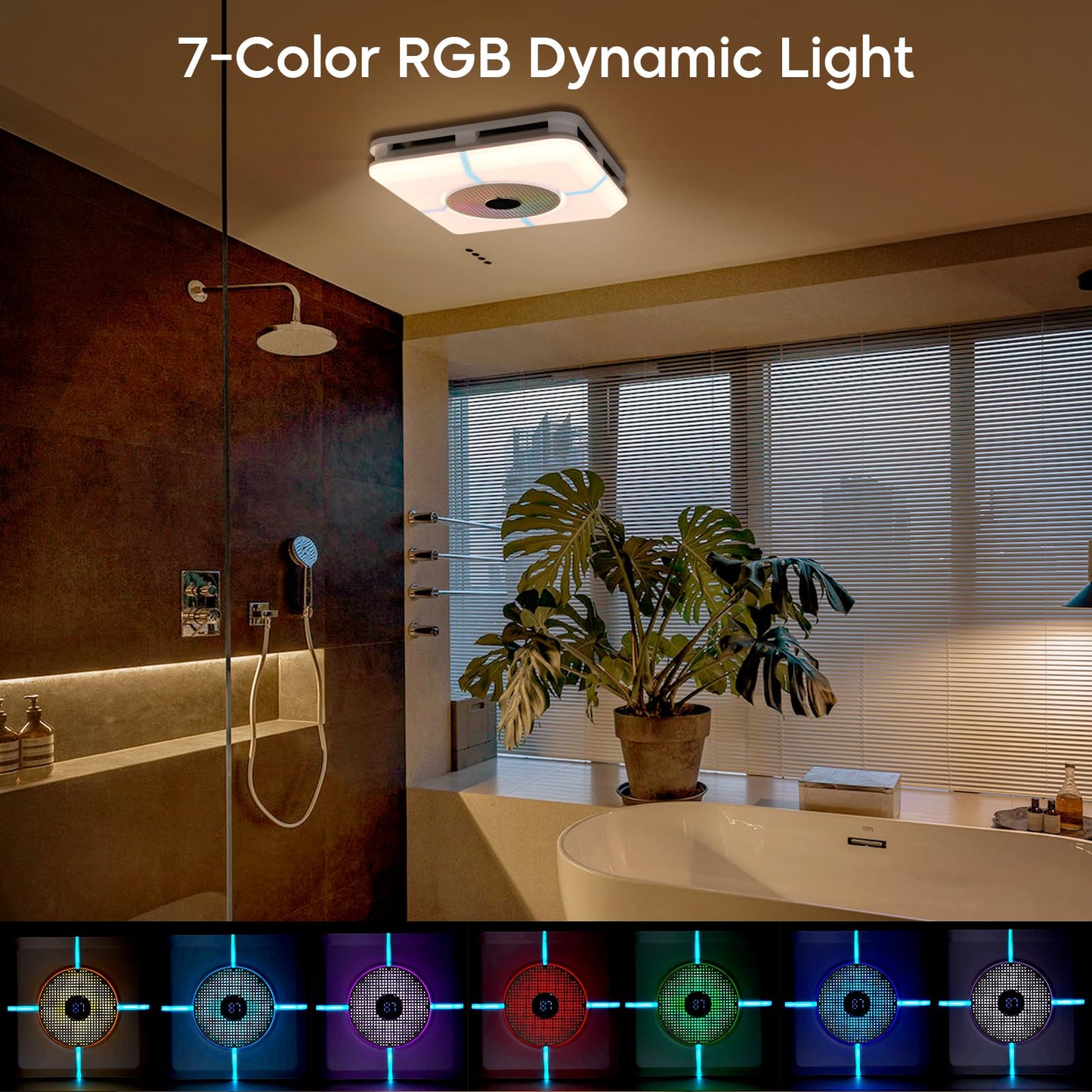 TOYOUSEA Bathroom Exhaust Fan with Light, 240 CFM Ventilation Fan with 3 Dynamic Light, 7 RGB Modes, 3 Color 3000K-6500K Temperatures Nightlight,Remote,13 IN Panel,Mounting Opening 11.8IN