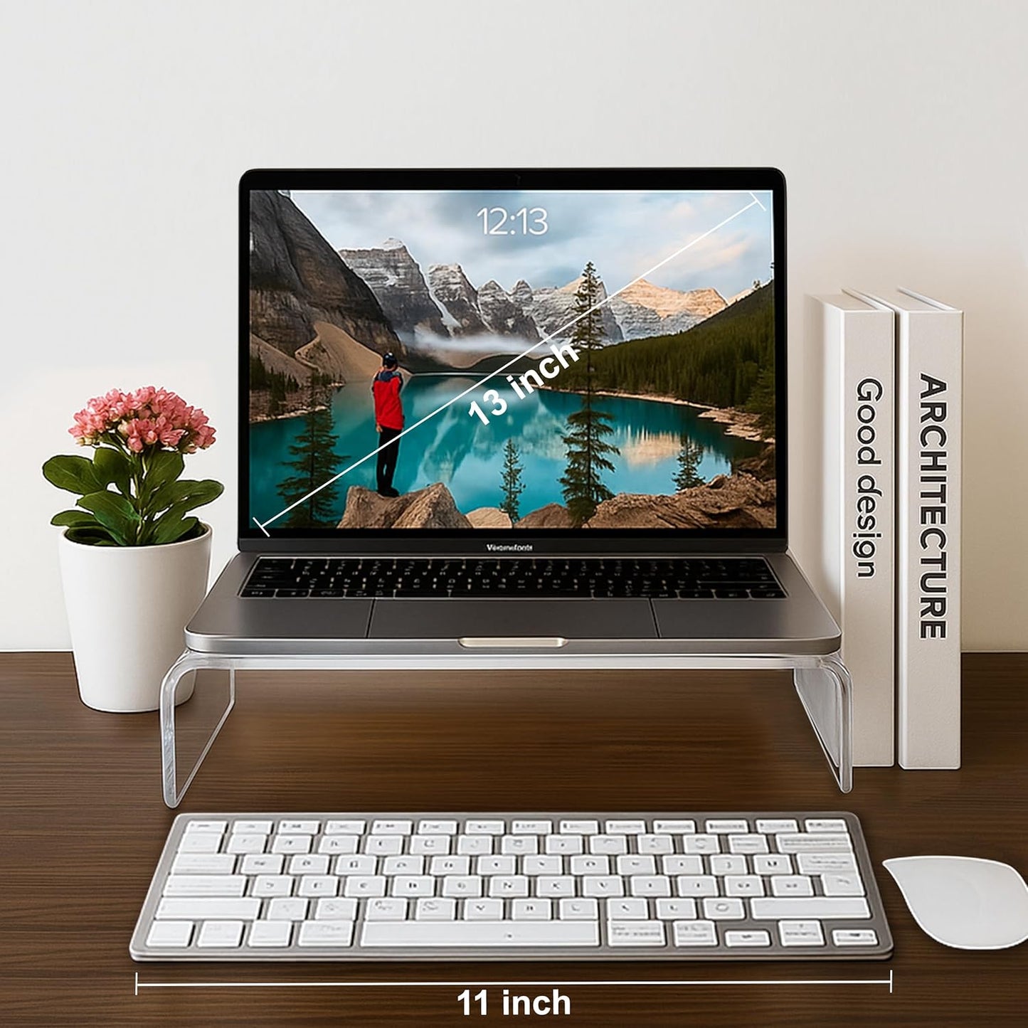 AMT Acrylic Laptop Monitor Stand & Computer Riser with Cat Keyboard Protector, Space-Saving Design, Extra Storage