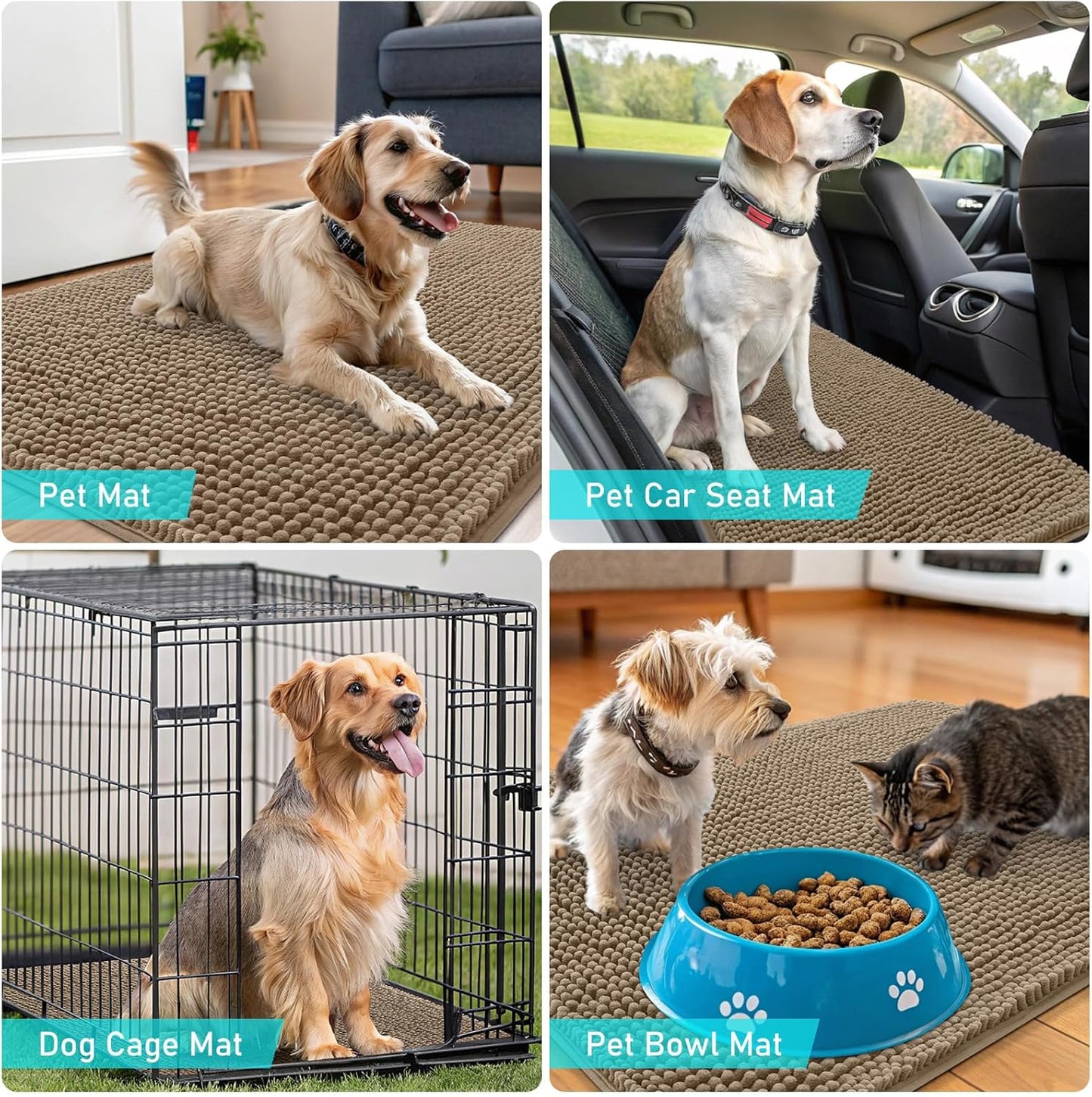 OLANLY Dog Door Mat - Absorbent Non-Slip Chenille Mat for Muddy Paws | Quick Dry 32x20 Tan Doormat