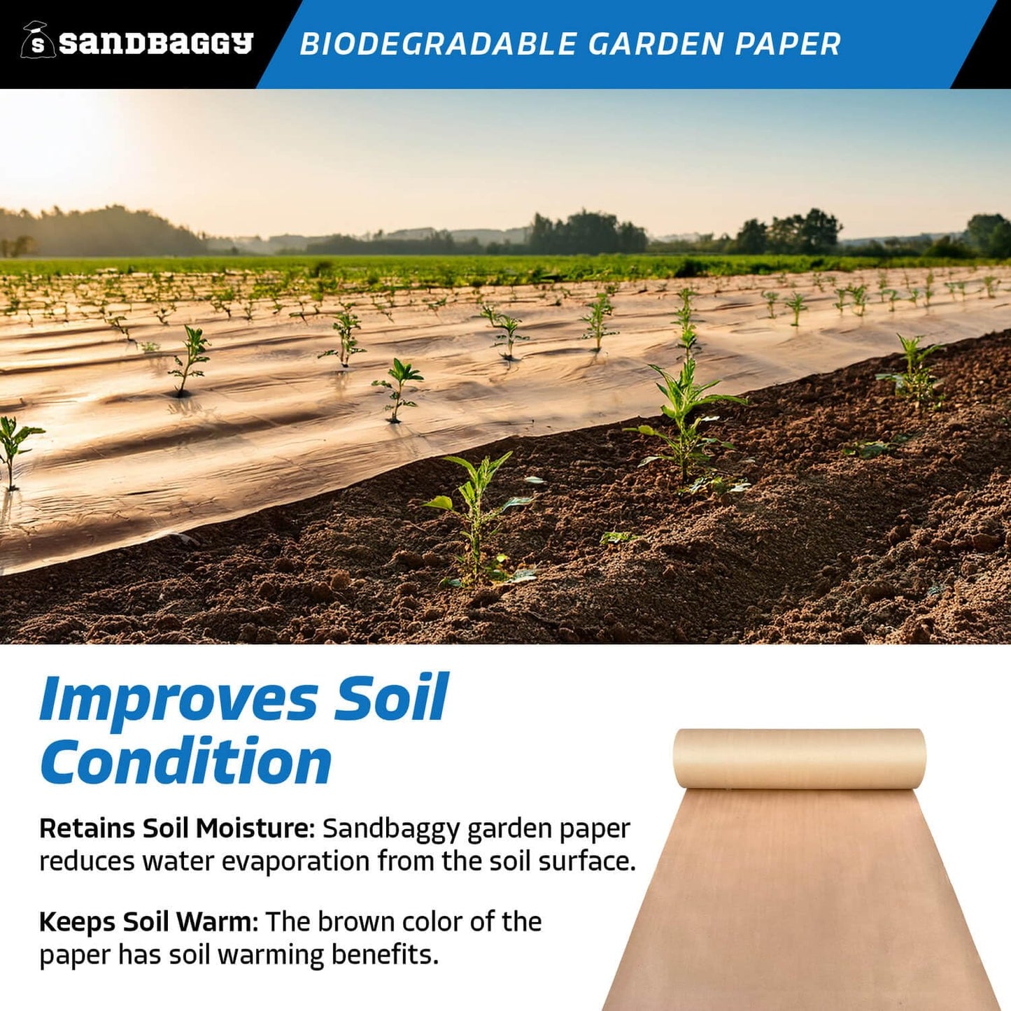 Sandbaggy Biodegradable Landscape Fabric - Garden Paper for Weeds - Paper Mulch Rolls - Made in America (3 ft x 475 ft, 1)