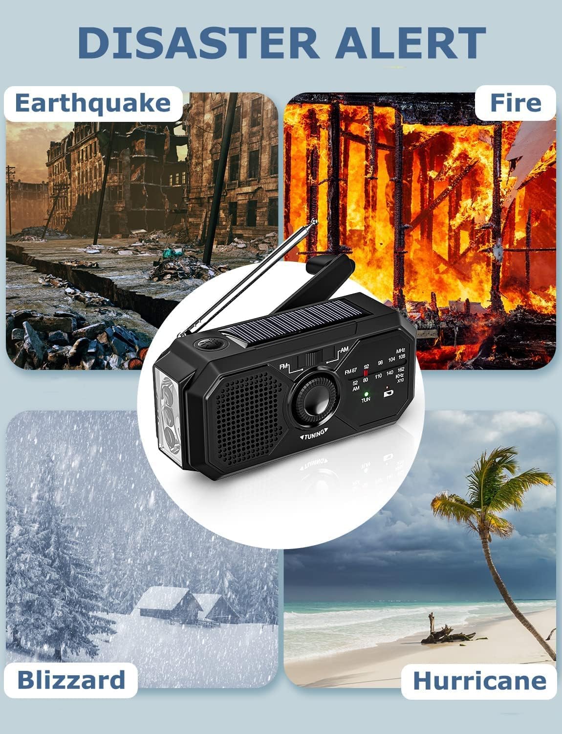 SIYEGK 3500mAh Emergency Weather Radio, Portable AM FM NOAA Radios with Crank SOS Alarm, Pocket Solar Emergency