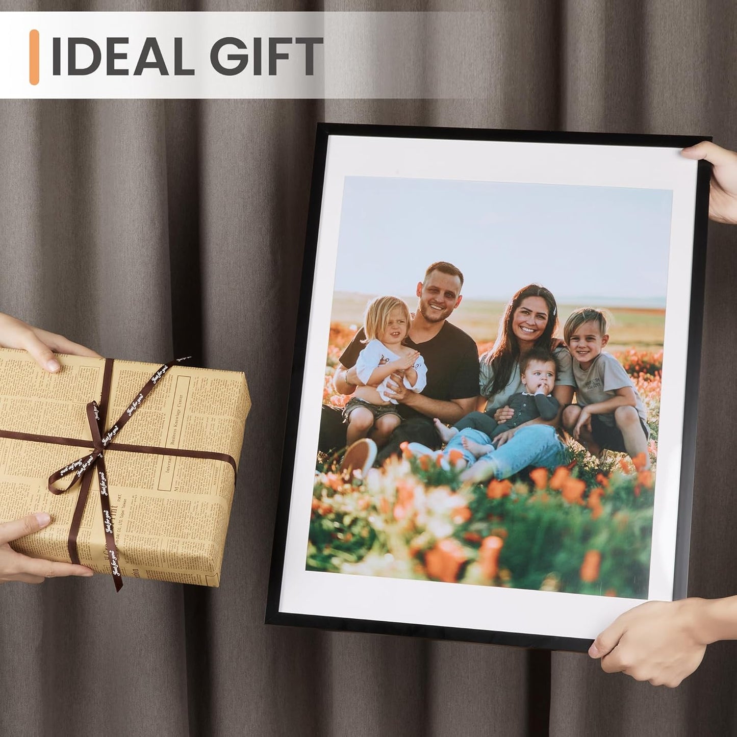 Upsimples 18x24 Picture Frame Set of 5 - Display 16x20 with Mat or 18x24 Without - Black Wall Gallery Frames