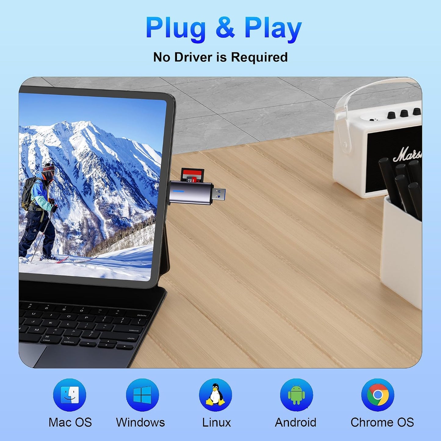 AUKOKIOULA 3.0 5Gbps 2-in-1 16/15, USB SD Card Reader, Type-C & USB-A Dual Slot Memory Card Reader, Simultaneous