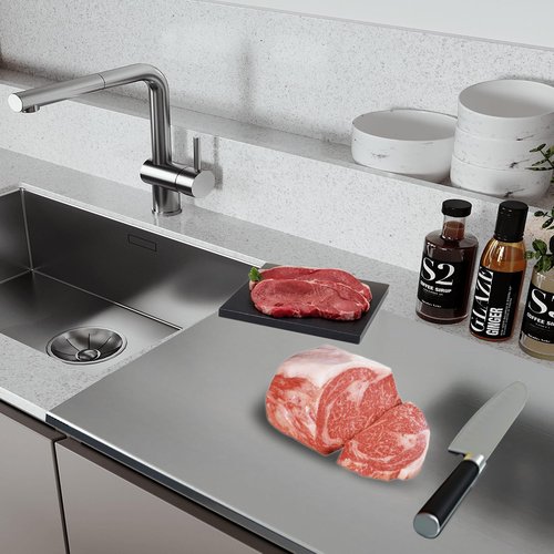 MEILANHUI Large Stainless Steel Cutting Board, 33.5"x19.7" Kitchen Board with lip for Meat Prep, Vegetables, Baking Non-Slip & Easy-to-Clean over the Sink Cutting Board for Kitchen