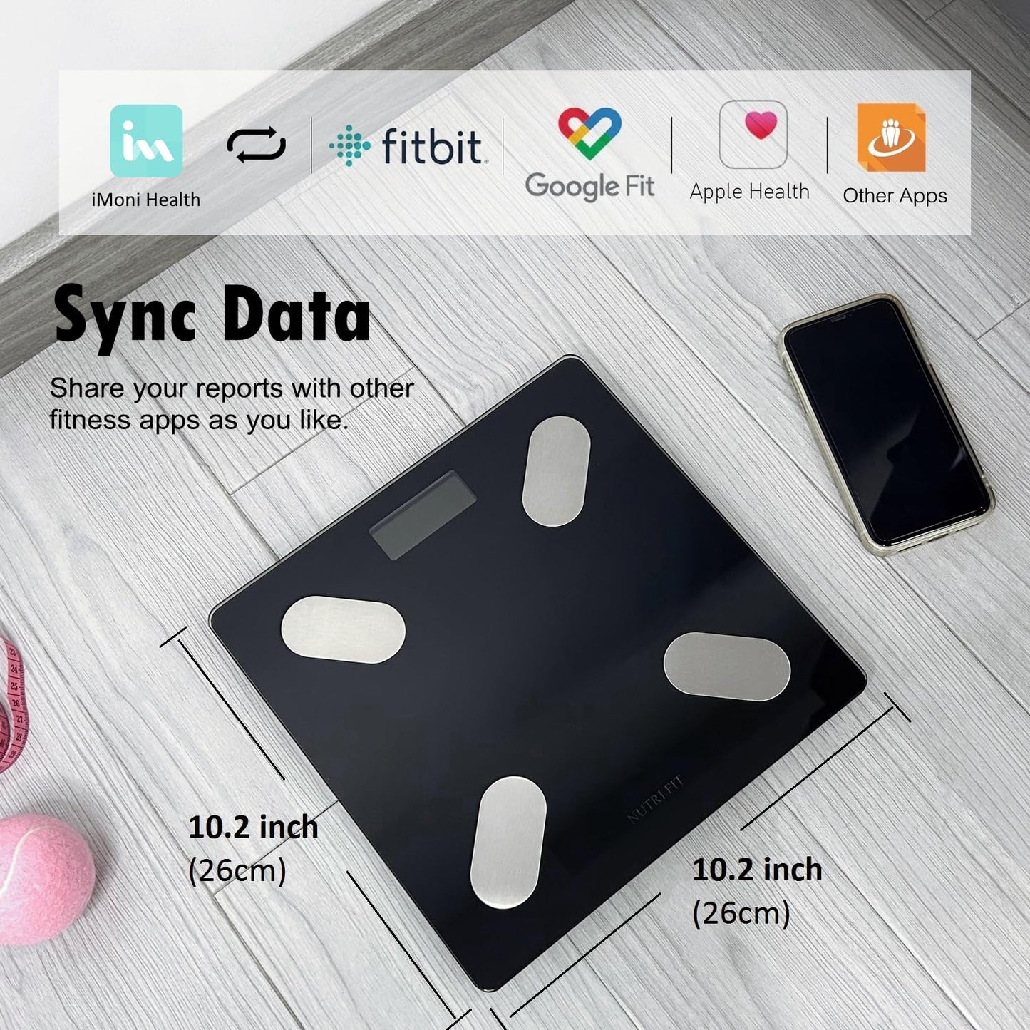 NUTRI FIT Smart Scale for Body Weight Body Composition Monitor, Bathroom Digital Weighing Scale with BMI, Body Fat, Muscle Mass, Accurate Bluetooth Home User Health Equipment Sync Apps