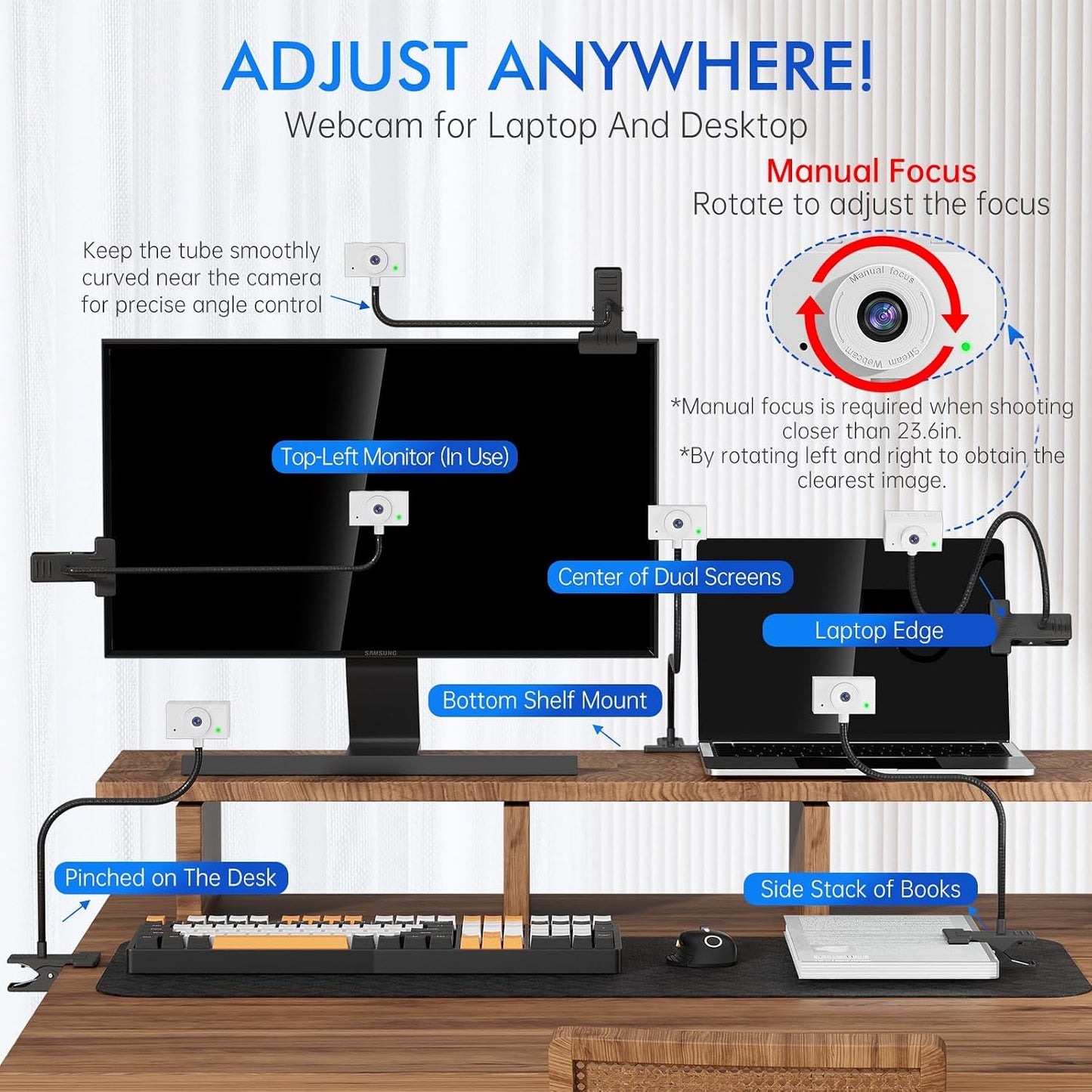 Danyesth HD1080P 30fps Webcam for PC, Laptop Camera USB with Adjustable Gooseneck with Zoom, Full-Body View