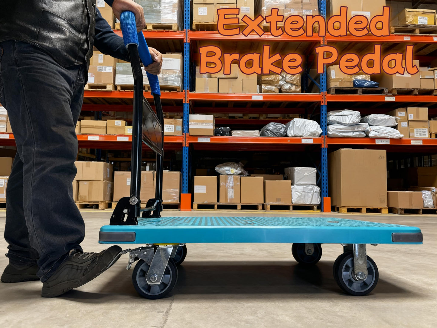 YVZNC Heavy Duty Flatbed Cart with Brake Wheels,Push Cart Dolly,Suitable for Outdoor and Warehouse Workers for Moving Goods on Smooth and Rough Surfaces,Carries 1323lbs（35.4"x23.6"x34.6"）
