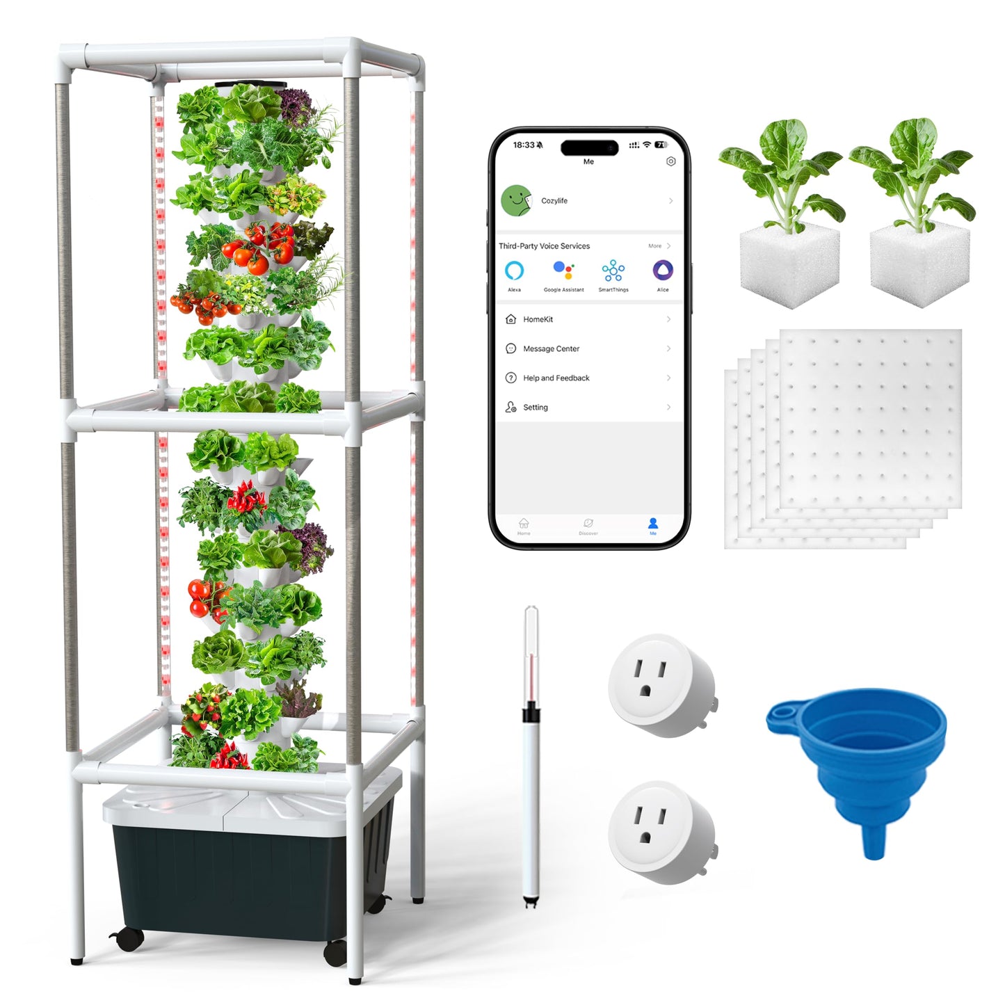 SJZX Hydroponics Growing System, Hydroponic Tower with Full-Spectrum Grow Lights, 5/14Tiers Indoor Outdoor Garden Planter, Vertical Home Gardening Germination Kits for Vegetables, Fruits, Herb (14L5H)