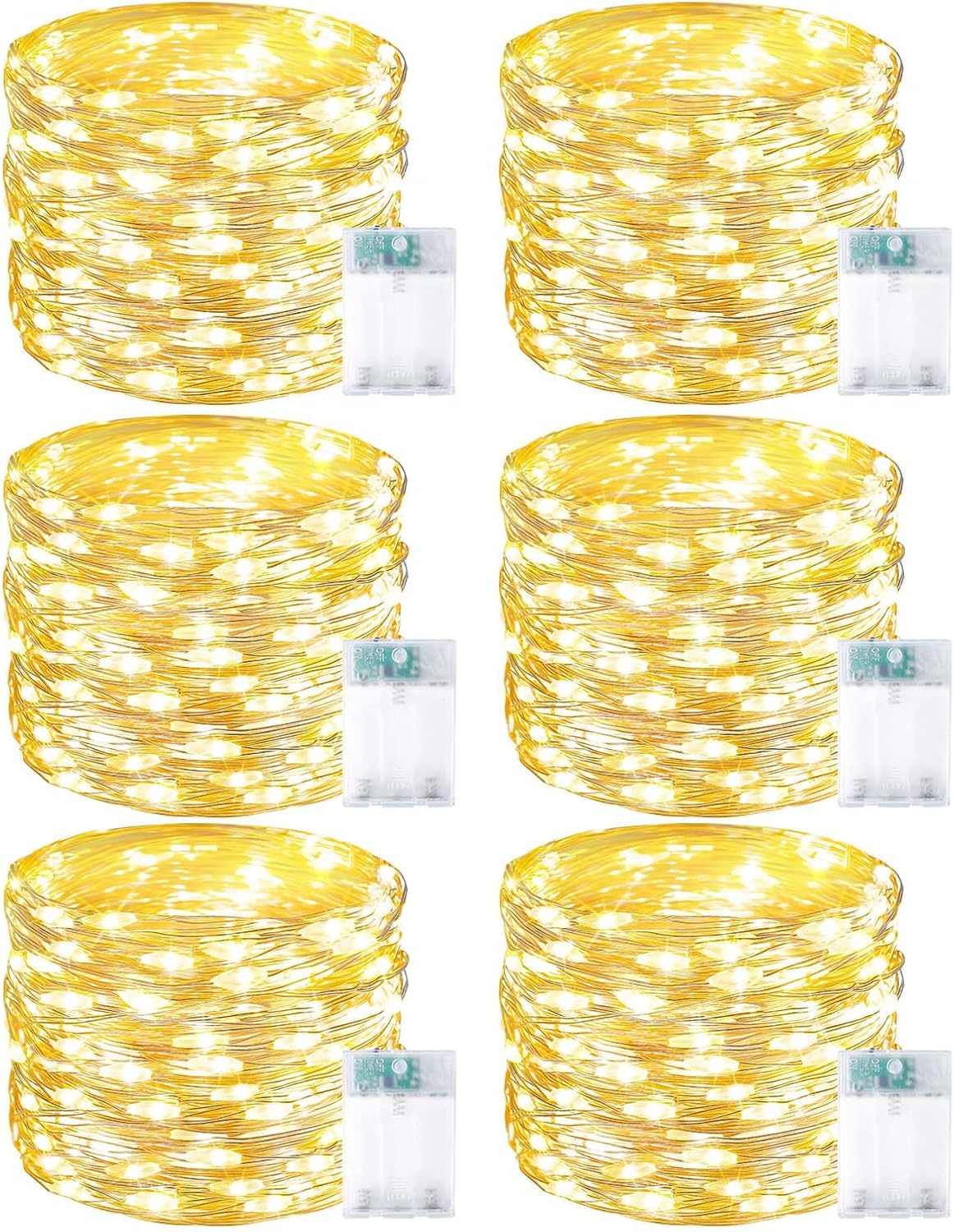 Skiennix 6 Pack Fairy Lights - Battery Operated 20FT 60LED String Lights for Indoor/Outdoor Decor | Warm White