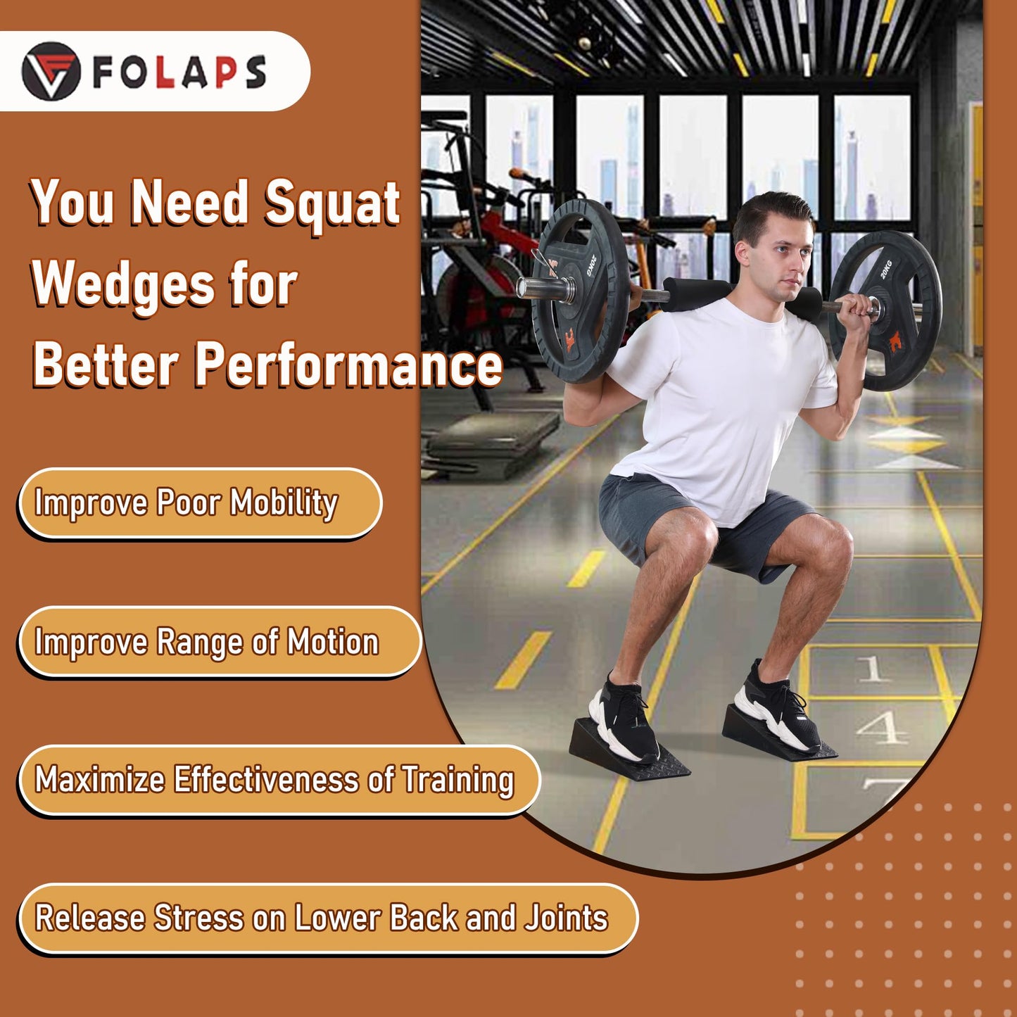 Folaps Squat Wedge Block with Guide for Heel Elevated Squat Weightlifting Slant Board for Squats with Carry Bag to Improve Mobility Balance and Strength
