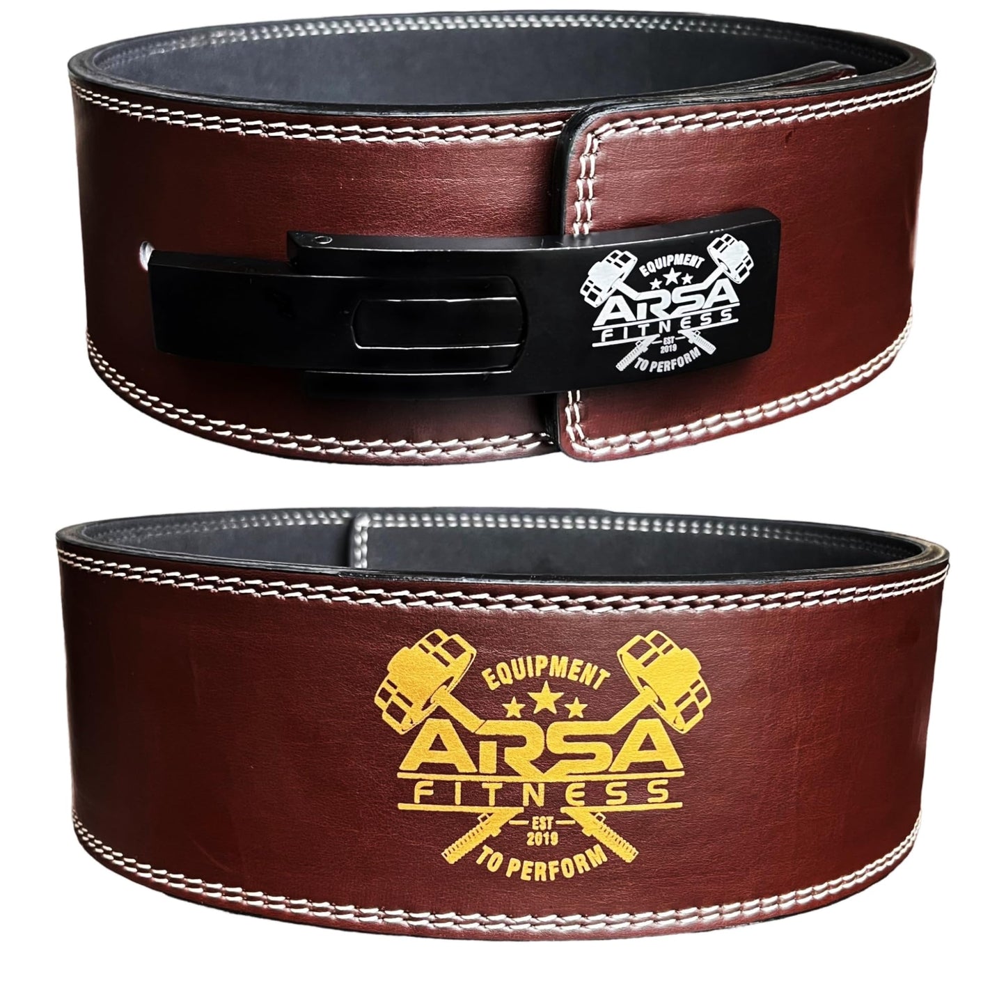 Arsa Fitness Weightlifting Adjustable Lever Belt for Men & Women Leather Weight Belt for Powerlifting Back Support Workout Deadlifts Squats 10MM Thickness 4" Width Royal Oak (LARGE)