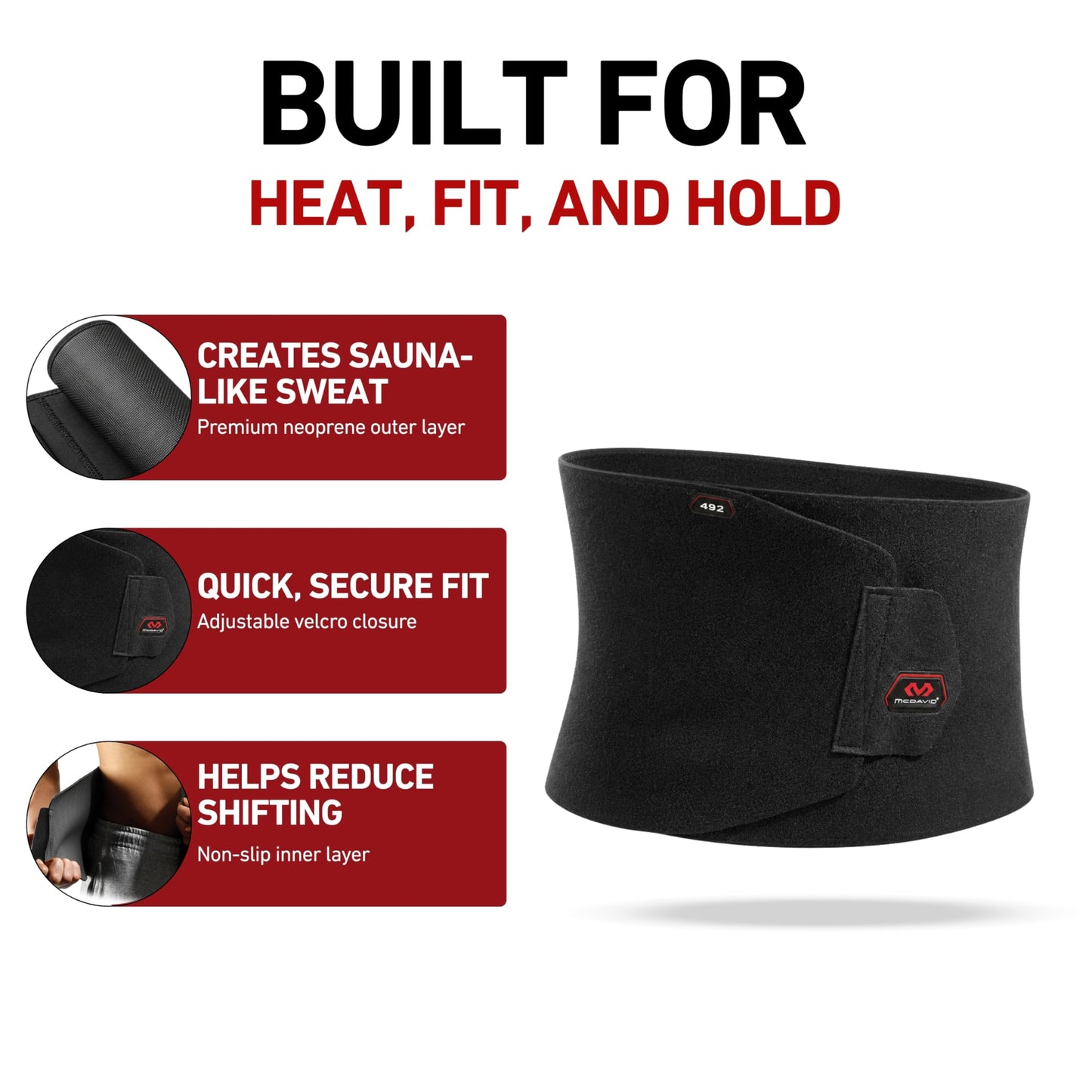McDavid Sweat Band & Waist Trimmer Belt for Men, Back Support, Improves Posture During Workouts, Waist Trainer For Men