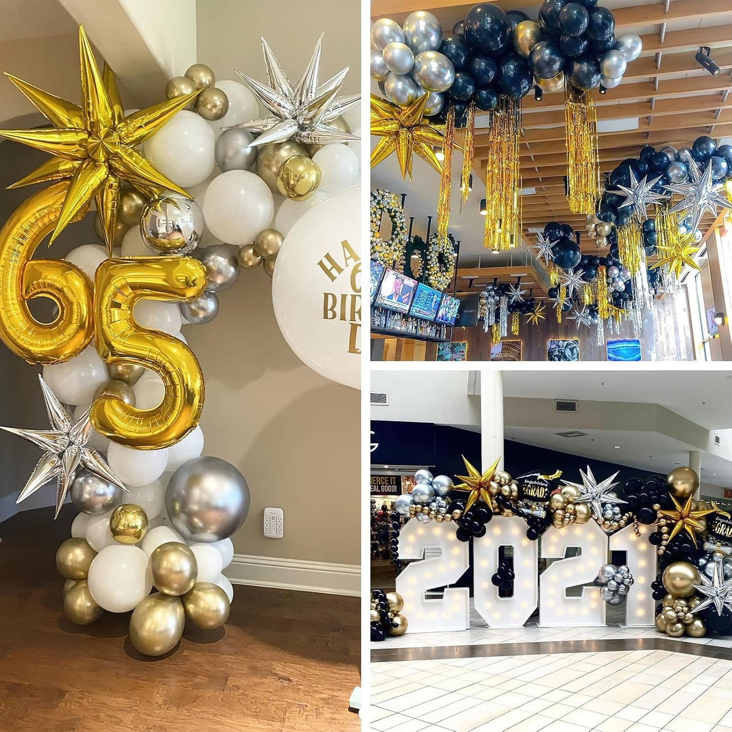 PartyWoo Metallic Gold Star Foil Balloons - 6 Different Sizes | 22-Inch Mylar Balloons for Celebrations