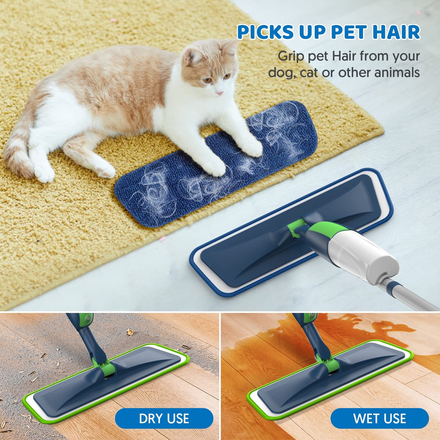 Spray Wet Mops for Hardwood Floor Cleaning: MEXERRIS Floor Mop with 5 Washable Pads for Swiffer Powermop & 2 Refillable Bottles - Home Commercial Dust Dry Mops for Wood Laminate Vinyl Tiles Ceramic