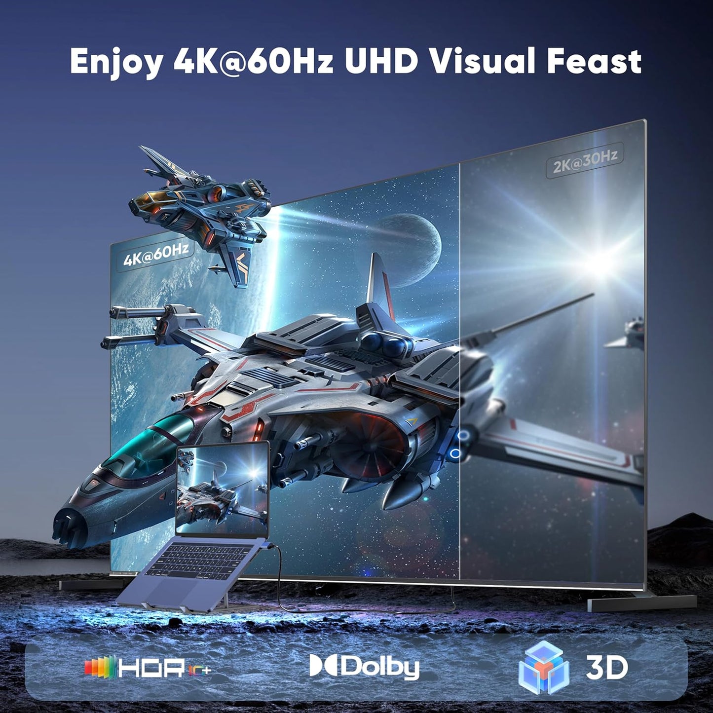 4K 6ft 2-Pack, 4K@60Hz, DisplayPort to HDMI Cable Uni-Directional DP (Source) to HDMI (Display) Cable for Desktop