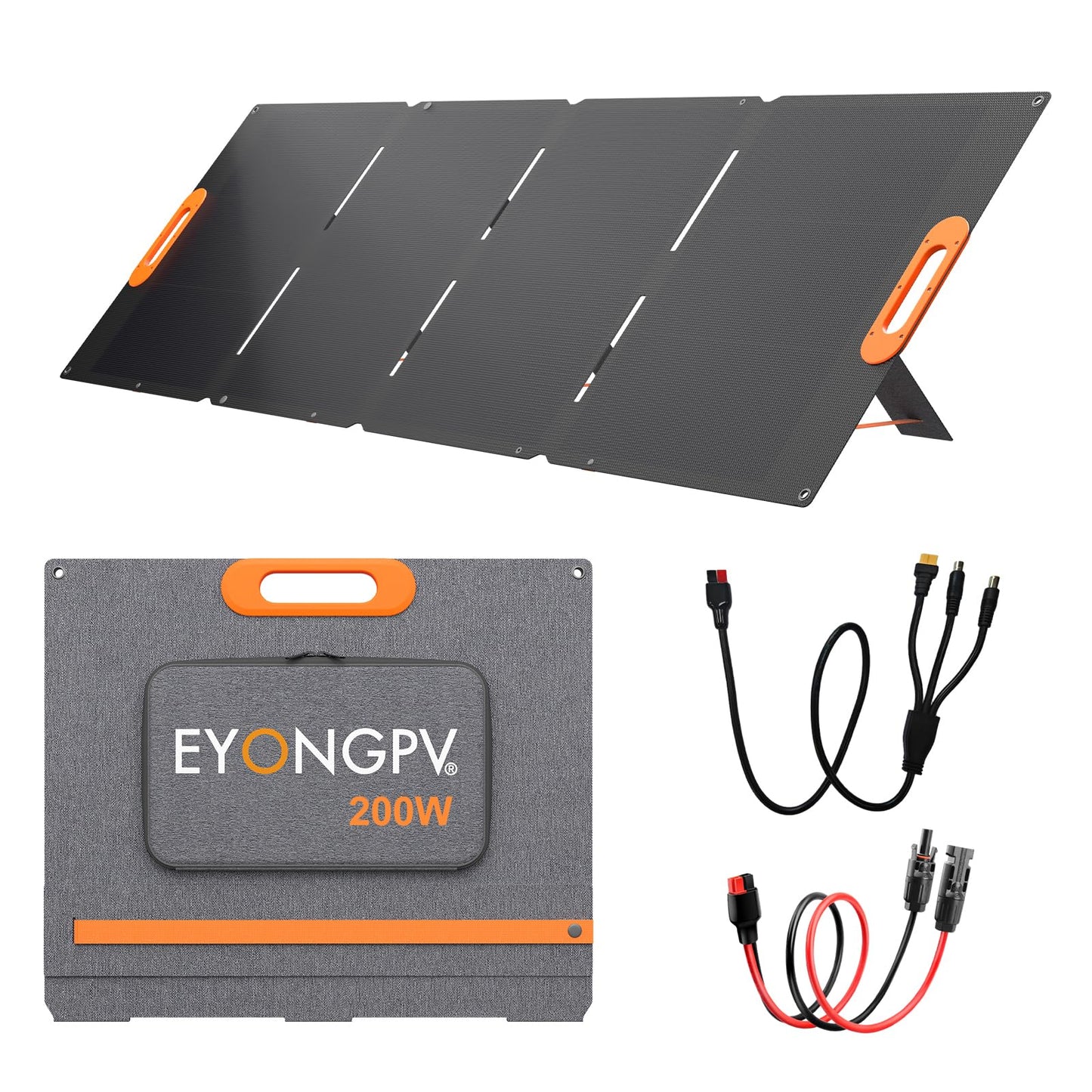 EYONGPV 200W Portable Solar Panel, 26% HPBC Cells, Foldable Solar Charger, 15ft (4.5m) Cable, 30A Anderson Output, IP65 Waterproof for RV Camping, for EcoFlow, Anker, Jackery, Bluetti Power Station