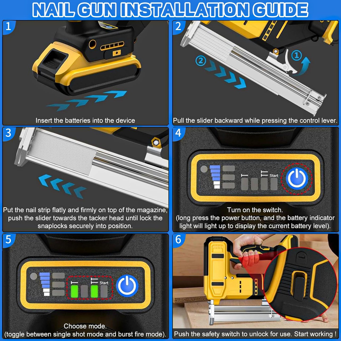 18 Gauge Cordless Brad Nailer & Staple Gun for Dewalt 20V MAX Battery, 2-in-1 Battery Powered Electric Nail Gun with 1000 Nails for Woodworking, DIY, Framing & Home Improvement (No Battery)