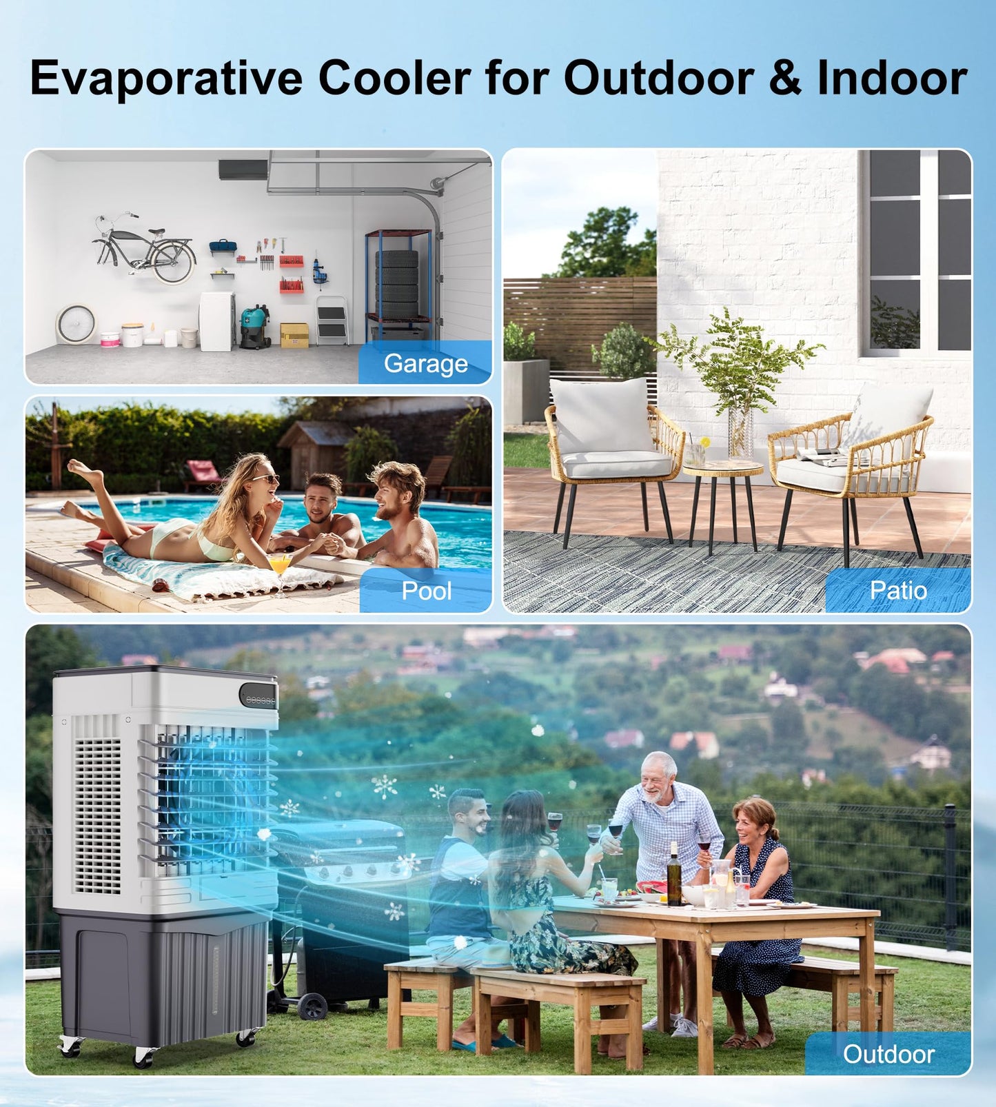 AKIRES 3600CFM Swamp Cooler,Evaporative Air Cooler with 13.5-Gal Water Tank,4 Ice Packs,Evaporative Cooler for Outdoor Patio Garage Commercial Industrial Use (41IN)