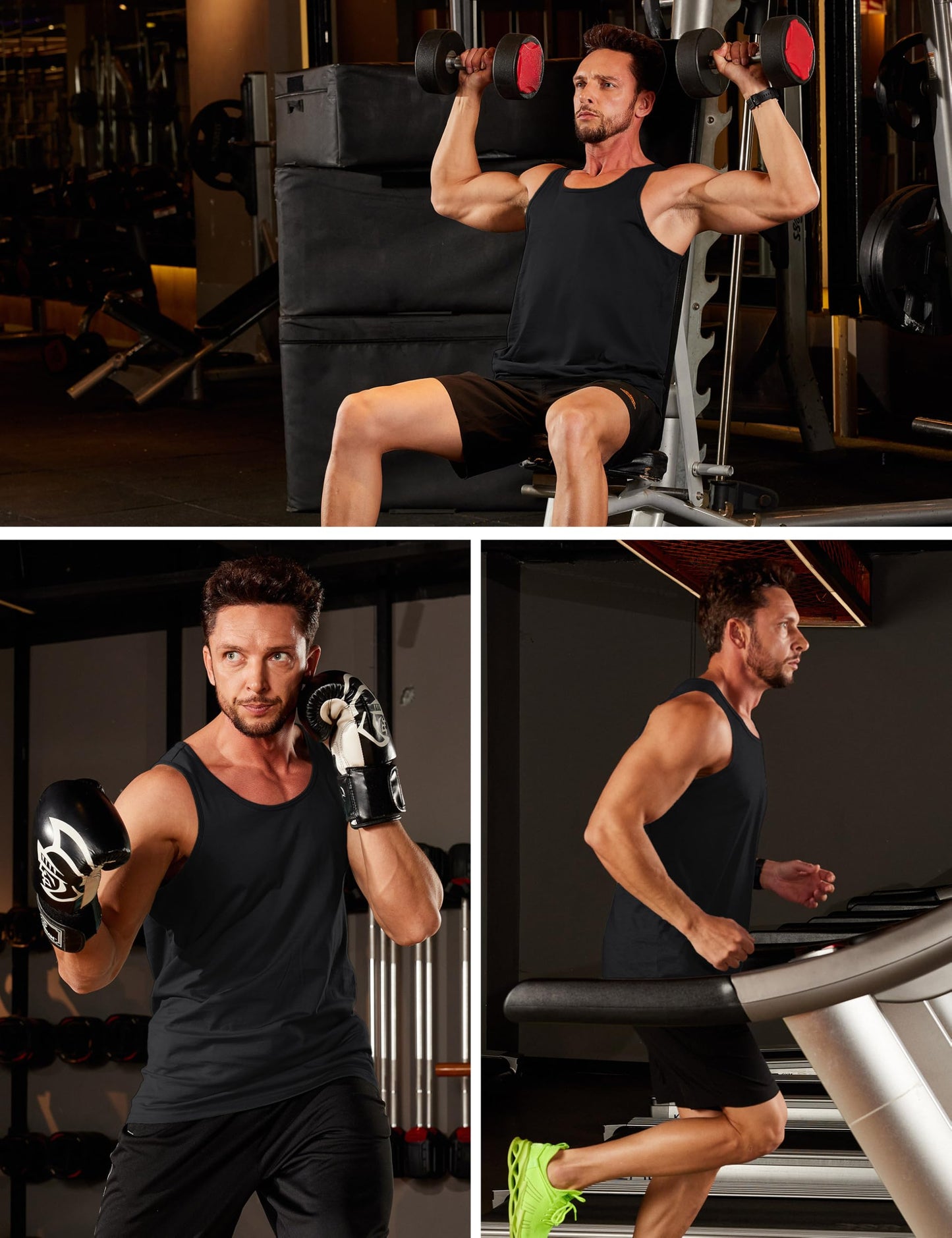 MAGCOMSEN Mens Black Tank Tops UPF 50+ Sun Protection Moisture Wicking Muscle Sleeveless Shirts Lightweight Breathable Cut Off Shirts L
