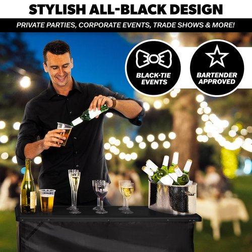 GoBar Portable Bar Table for Events - Pop Up Mobile Bartending Station with Travel Carrying Case - 3 Skirts