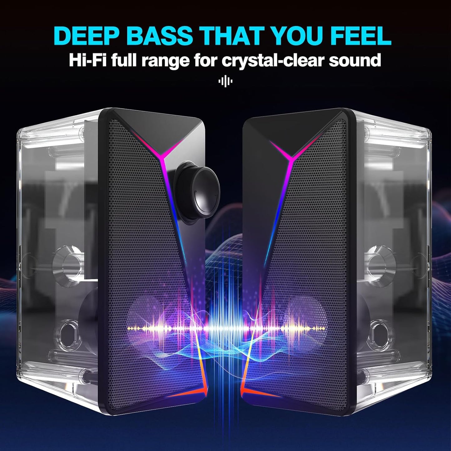AYJBKL 3.5mm Computer Speakers for Desktop PC, USB-Powered Gaming Speakers for Laptop Multi Colorful LED Backlight