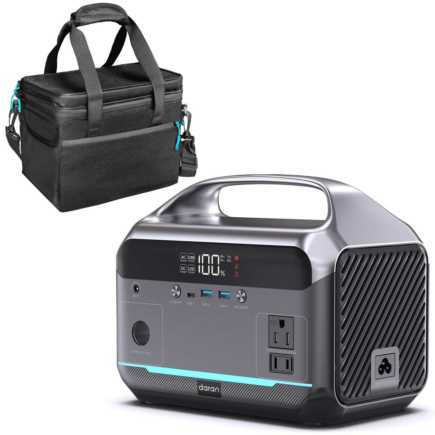 DaranEner Portable Power Station 600W with Bag, 288Wh (90,000mAh) LiFePO4 Battery Backup, 2×600W (1200W Surge) AC Outlets, 2.2H Fast Recharge, Solar Generator for Camping, RV, Travel, Home Emergency