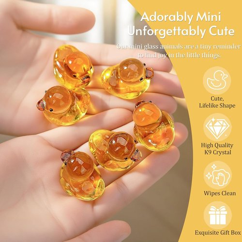 H&D Hyaline & Dora Mini Yellow Glass Duck Figurines - 6 Pcs Collectible Sculptures for Home Decor | 1.3 x 1 Inch