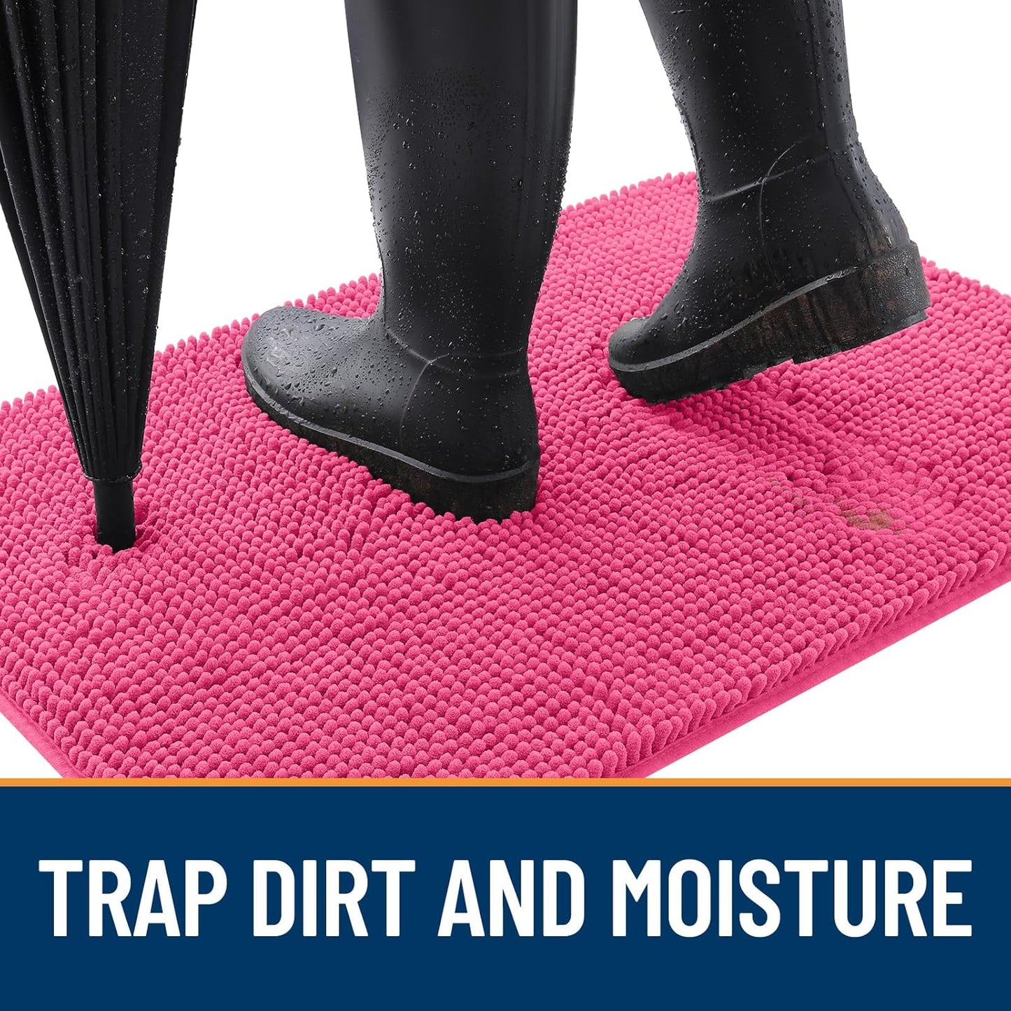 OLANLY Dog Door Mat - Absorbent Non-Slip Chenille Mat for Muddy Paws | 30x20, Hot Pink