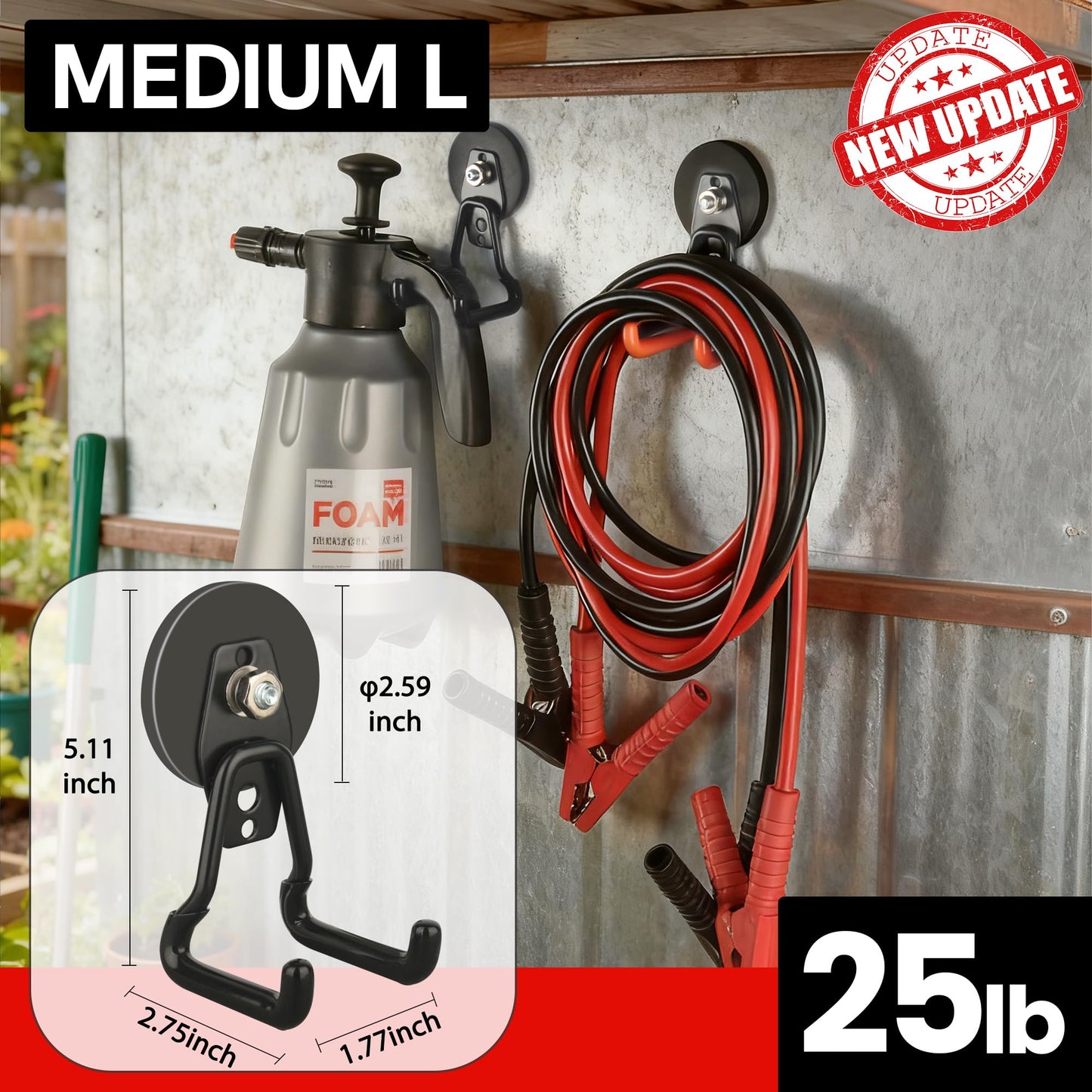 ULIBERMAGNET Heavy Duty Magnetic Garage Hooks,8 Pack Strong Large Magnet Hooks for Power Drill,Garden Tools,Hose,Pegboard,Garage, Workshop,Magnetic Storage Hooks for Indoor Outdoor Hanging(Black)