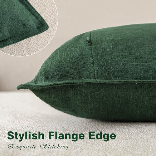 Foindtower Decorative Linen Throw Pillow Covers - Soft Euro Cushion Cases for Farmhouse Decor | 16 x 16 Inch Pine Green (Set of 2)