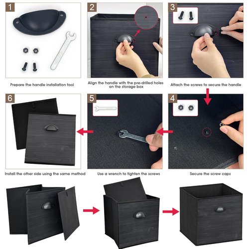 homyfort Fabric Cube Storage Organizer Bins, 12x12 Inch Black Wood Grain PRINTING Storage Cubes, Closet Cloth Baskets Box For Shelves, Set of 6