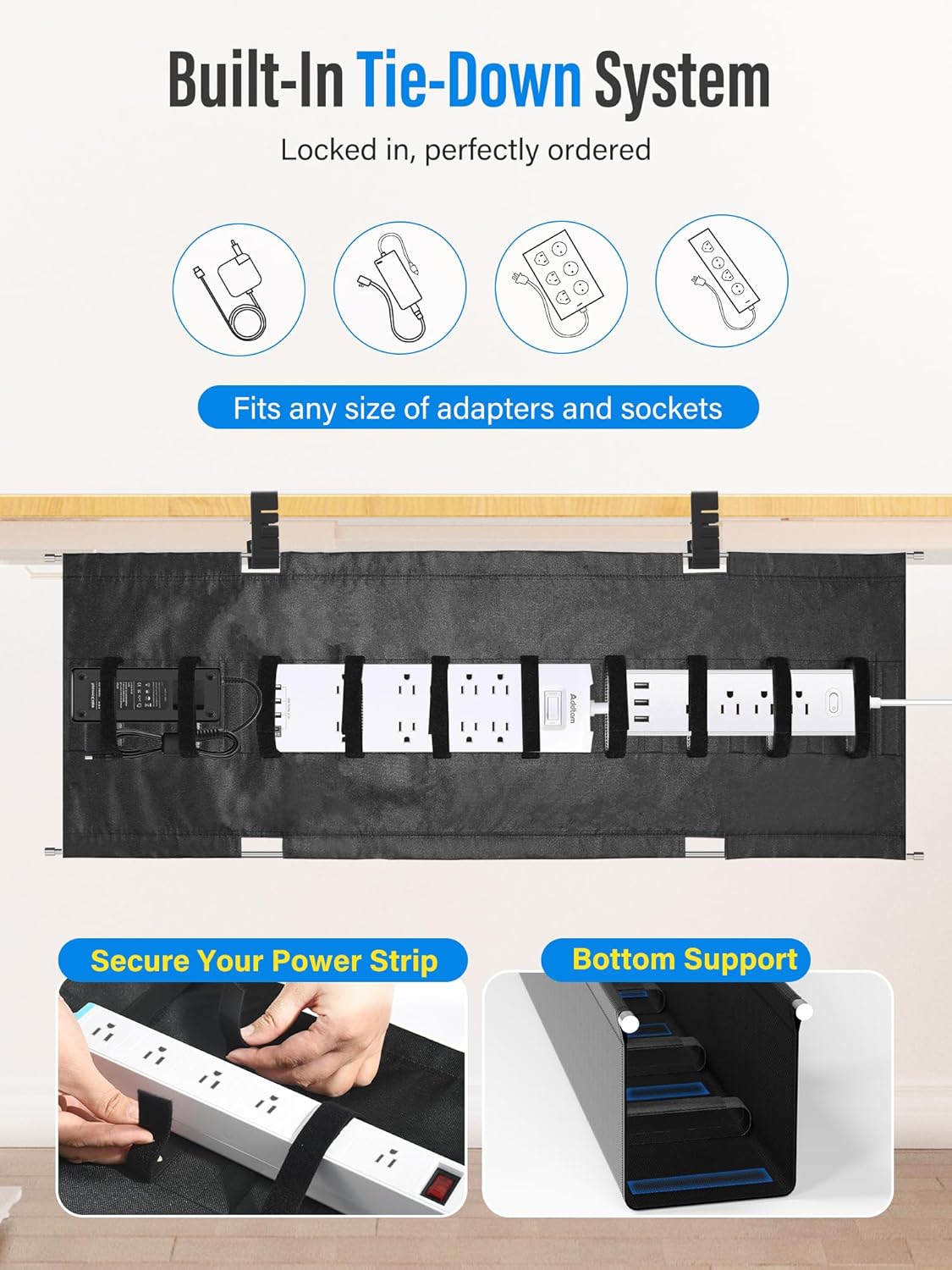 Cinati 28.4" 30lbs [Upgraded] Large Under Desk Cable Management Tray, Cable Management Under Desk No Drill, Fabric Cord