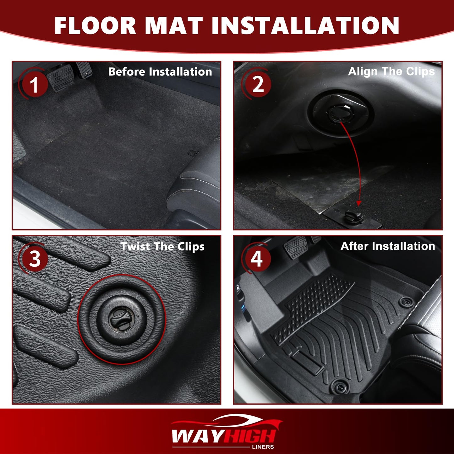 Wayhigh® Floor Mats & Cargo Liner for Toyota RAV4 Hybrid 2019-2024 2025(Only Hybrid) All Weather TPE Car Mats Waterproof Heavy Duty Floor Liners Custom Fit for RAV4 Accessories- Black