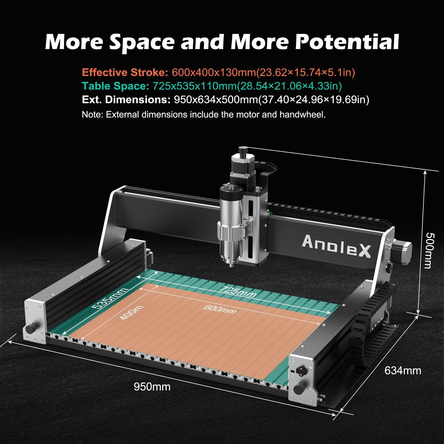 AnoleX CNC Router Machine RX6040 with 1.5KW Air Cooled Spindle, All-Metal XYZ Axis Dual Steel Linear Guides & 1204 Ball Screws for Metal Aluminum Brass Wood Acrylic PCB