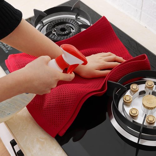 Homaxy Kitchen Dish Towels - 100% Cotton Waffle Weave, Ultra Soft & Absorbent, 13 x 28 Inches, 6-Pack, Red