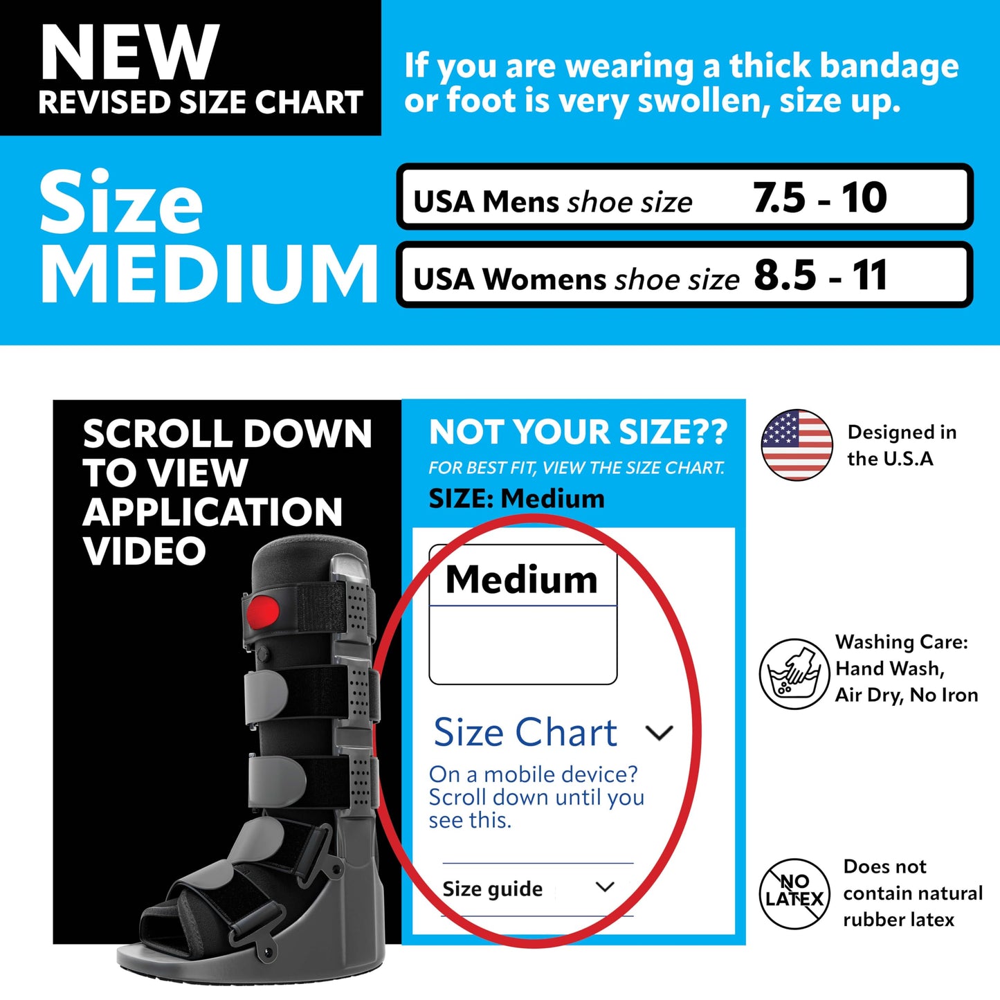 Rapid Recover Tall Walking Boot, Fracture Boot, Medical Grade Foot Brace for Fractures, Ankle Boot & Brace, Adjustable Air Pump, Sprain & Injury Recovery, Post Op Shoe for Injured Foot, Medium