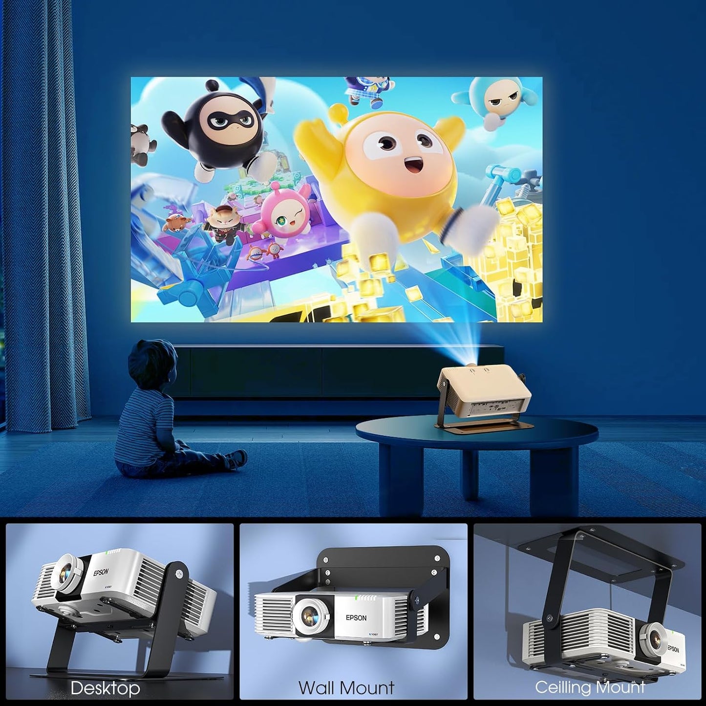 DAWASAPAT Desktop Foldable Stand, Universal Projector Ceiling Mount with Adjustable Plate Arms, Wall Mount with Cable