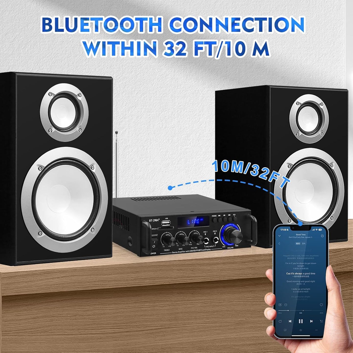 Generic BT-298A+ 40Wx2 AEXCVG Stereo Home Audio Amplifier HiFi Bluetooth Stereo Receiver Mini Home Theater Amplifier