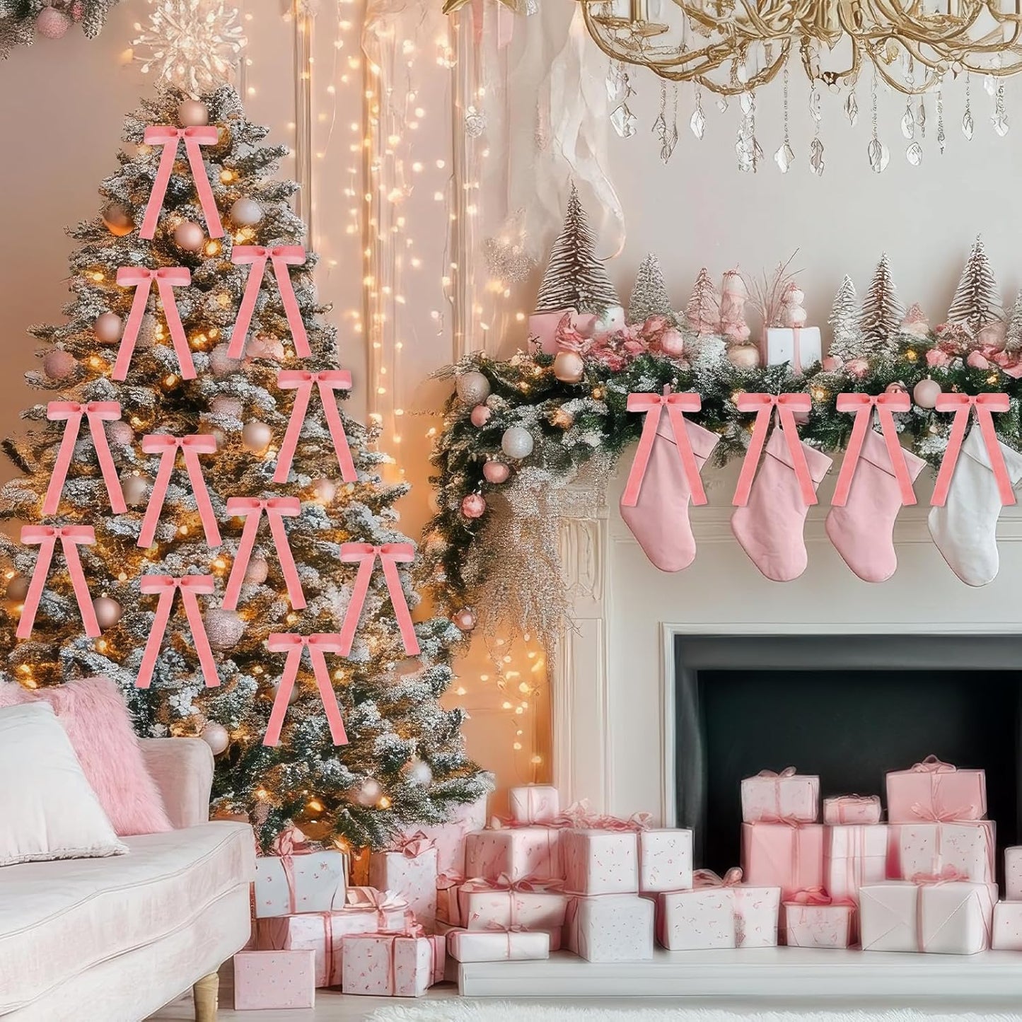 Skiennix 24 Pcs Velvet Bows - Vintage Ribbon Bows for Christmas Tree & Crafts | Dusty Pink, 5 x 7 Inch