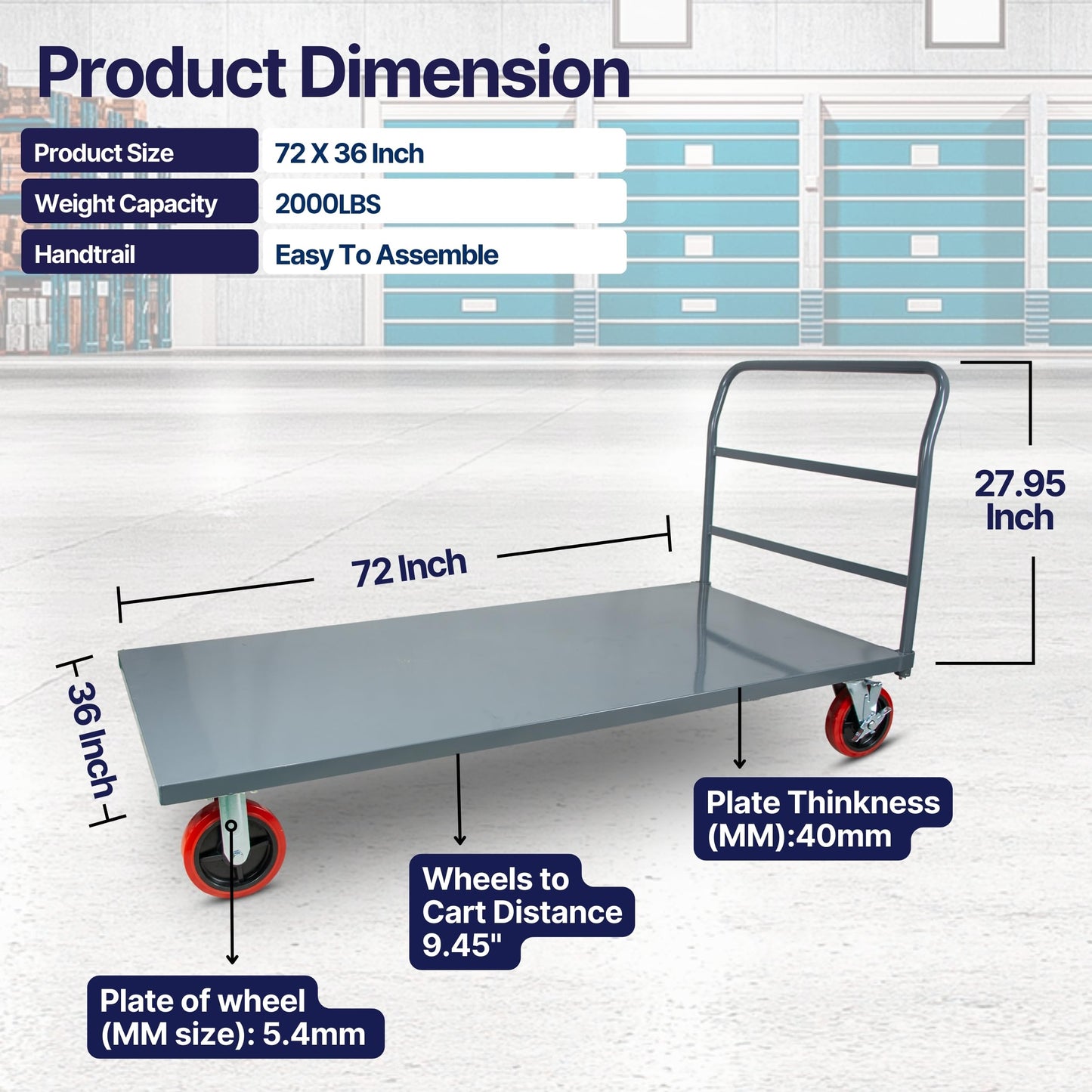 5Seconds Flatbed Platform Cart Industrial Dolly 3300LB Heavy Duty 72” x 36” Hand Push Truck, Super Heavy Duty Flatbed with 8'' Swivel Locking Wheels for Commercial Moving