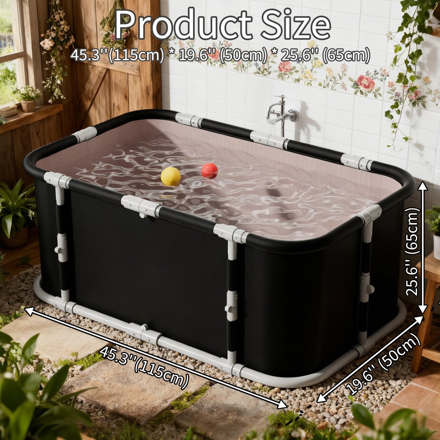 GENDLTHIJ Portable Foldable Ice Bath Tub, Large Portable Soaking Bath Tub for Home Outdoors Gyms (3-piece Set)