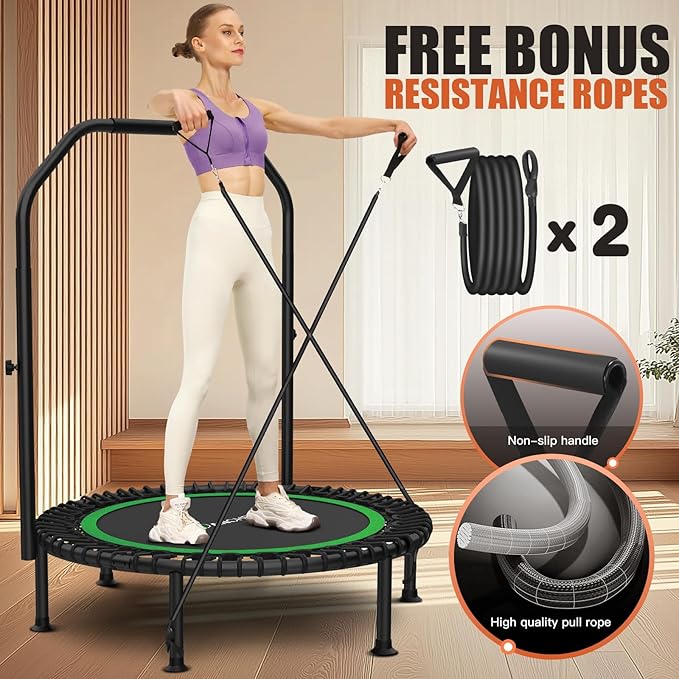 Bungee Rebounder Trampoline,ANCHEER 40" Foldable Fitness Trampoline with 4-Level Adjustable Handlebar, 450LBS Capacity, Resistance Ropes&Upgraded Bungees Safe for Home/Cardio,Workout Indoor/Outdoor
