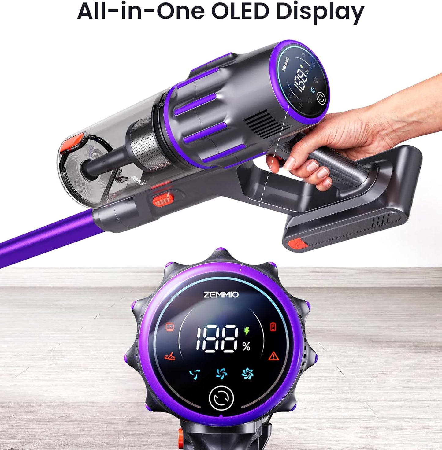 Skiennix Cordless Vacuum Cleaner - 650W Power, 80 Minutes Runtime, Smart Display, V-Shaped Brush | Ideal for Home & Pet Hair